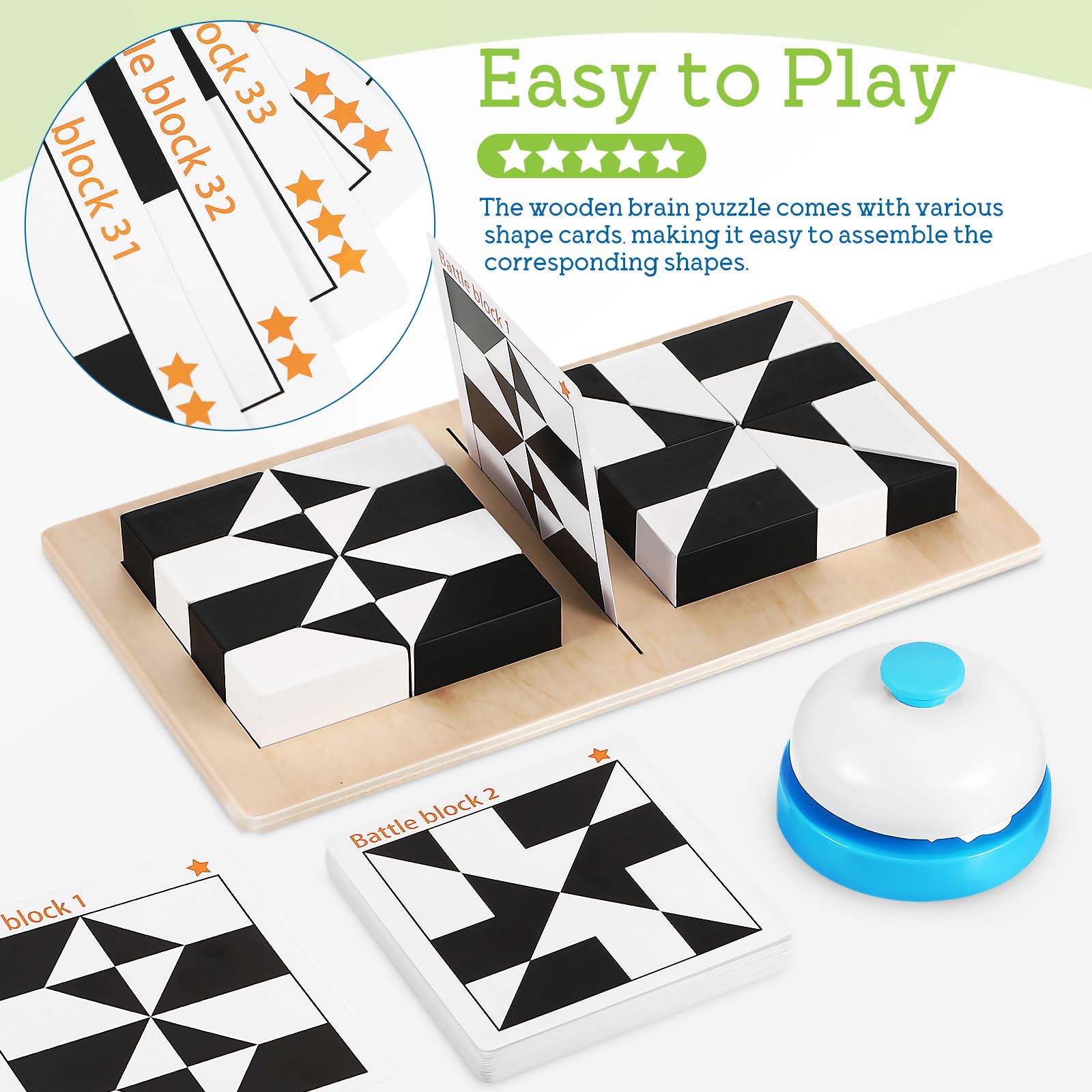 Abaodam Wooden Puzzle - Educational Assembly Puzzles Building Block Game Puzzle Game - 32 Building Blocks, 40 1 Call Bell - Image 3