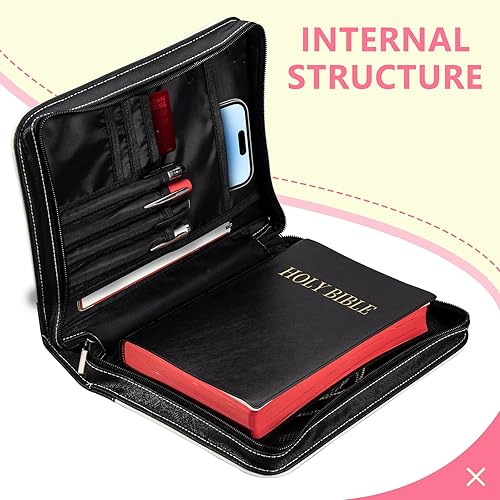 Miniatura 5 de Fundas para la Biblia para mujer, funda de piel sintética con bolsillos y cremallera, funda de transporte de la Biblia de tamaño grande para libros