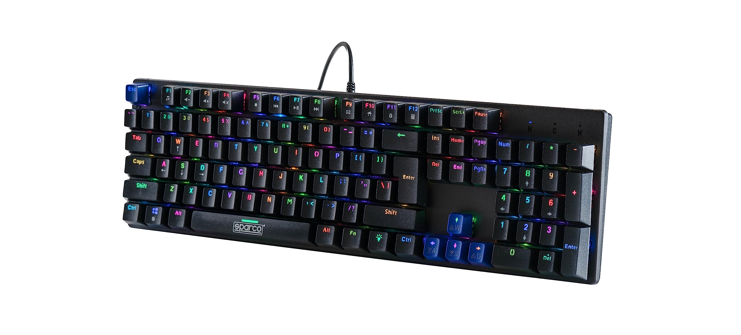 Celly, Tastiera con Filo Phantom Linea Sparco, Tastiera Meccanica Gaming Full-size Layout USA, Retroilluminazione Rainbow, Modalità Anti-ghosting, Luci RGB con 18 Modalità di Illuminazione, Plug&Play