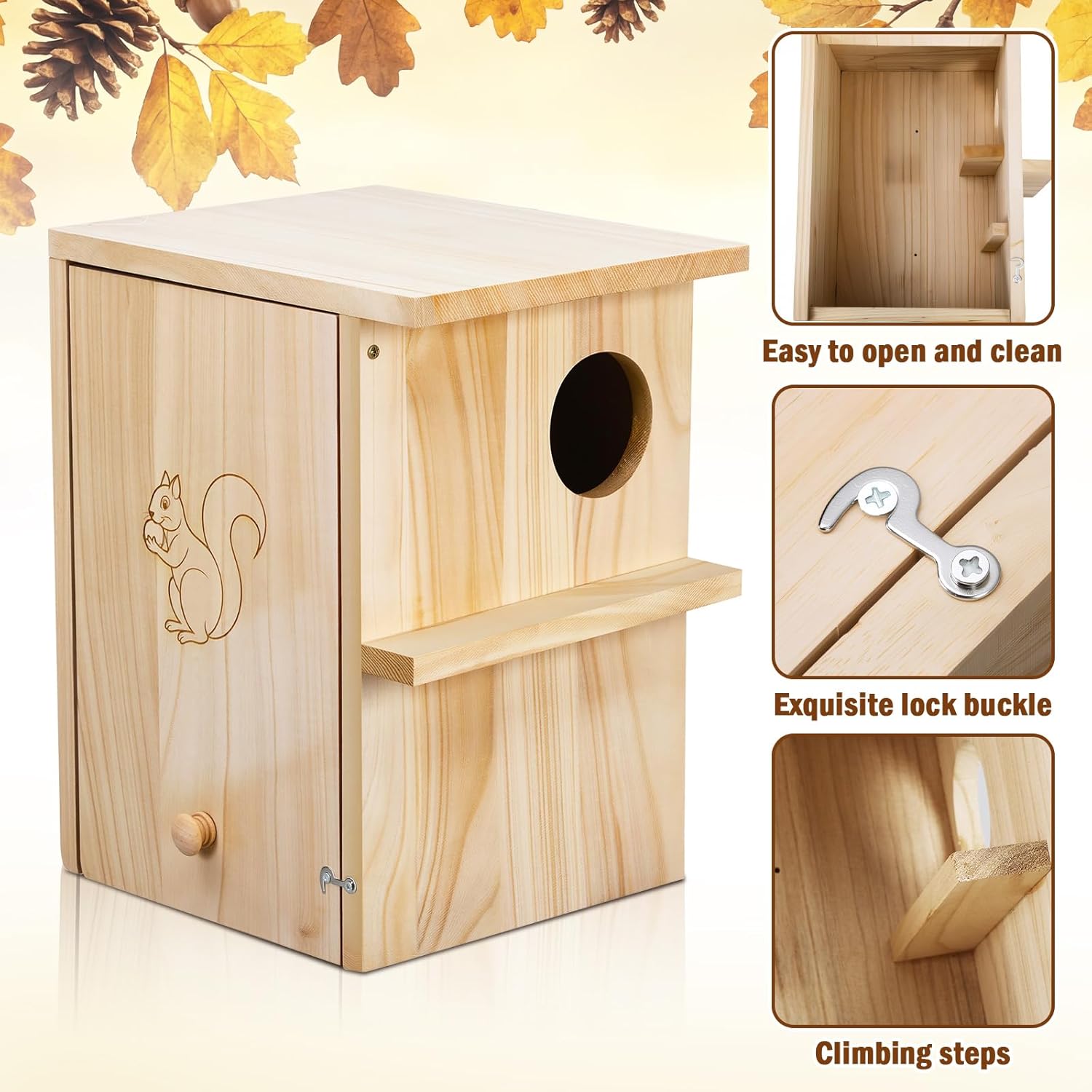 BreezeHug 1 Set Large Wood Squirrel Nesting House Hanging Squirrel Family House for Outside with Screws Winter for Outdoor Garden Shelter Breeding Living, 15 x 10 x 9 Inch