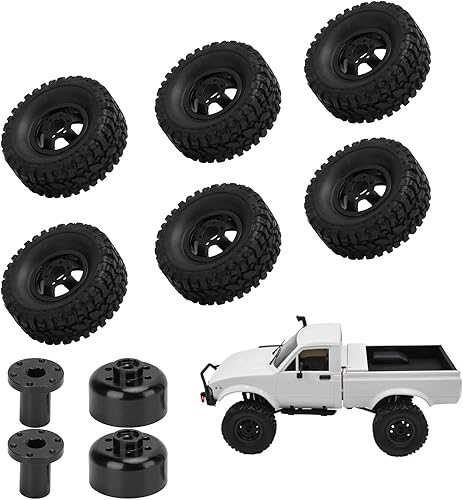 Miniatura 6 de plplaaoo Ruedas de coche RC, ruedas y neumáticos de vehículos RC, neumáticos de goma RC con cubo de rueda de aleación de aluminio para WPL C14 C24