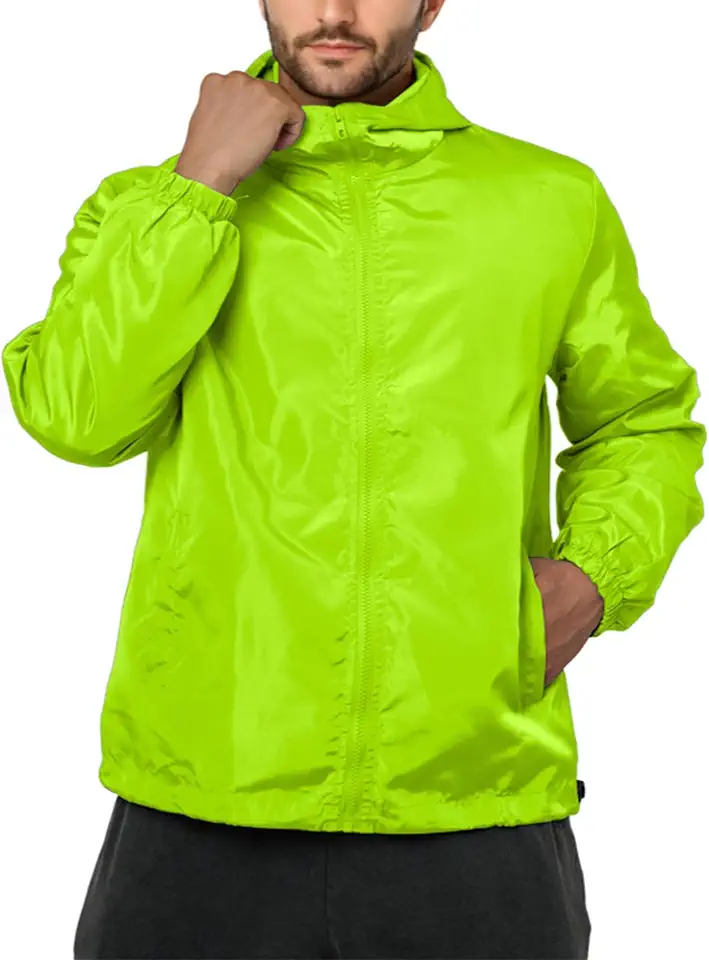 Jaqueta masculina corta-vento leve com capuz com zíper para homens, caminhadas, ciclismo, roupa esportiva