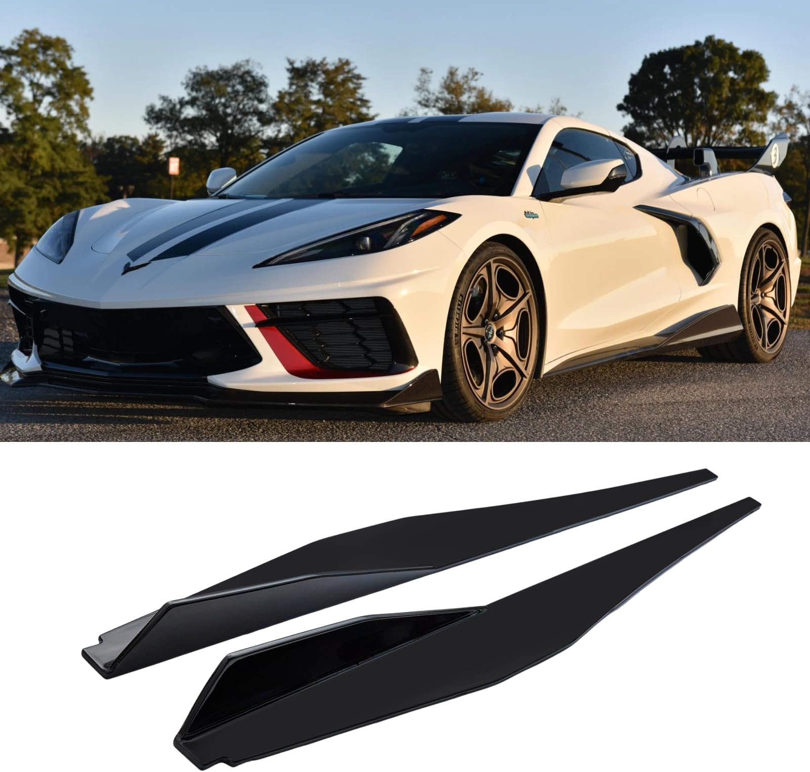 Side Skirt Fit for Corvette C8 2020-2024, Rocker Panel Body Kit Extension Exterior Accessories, ABS Gloss Black