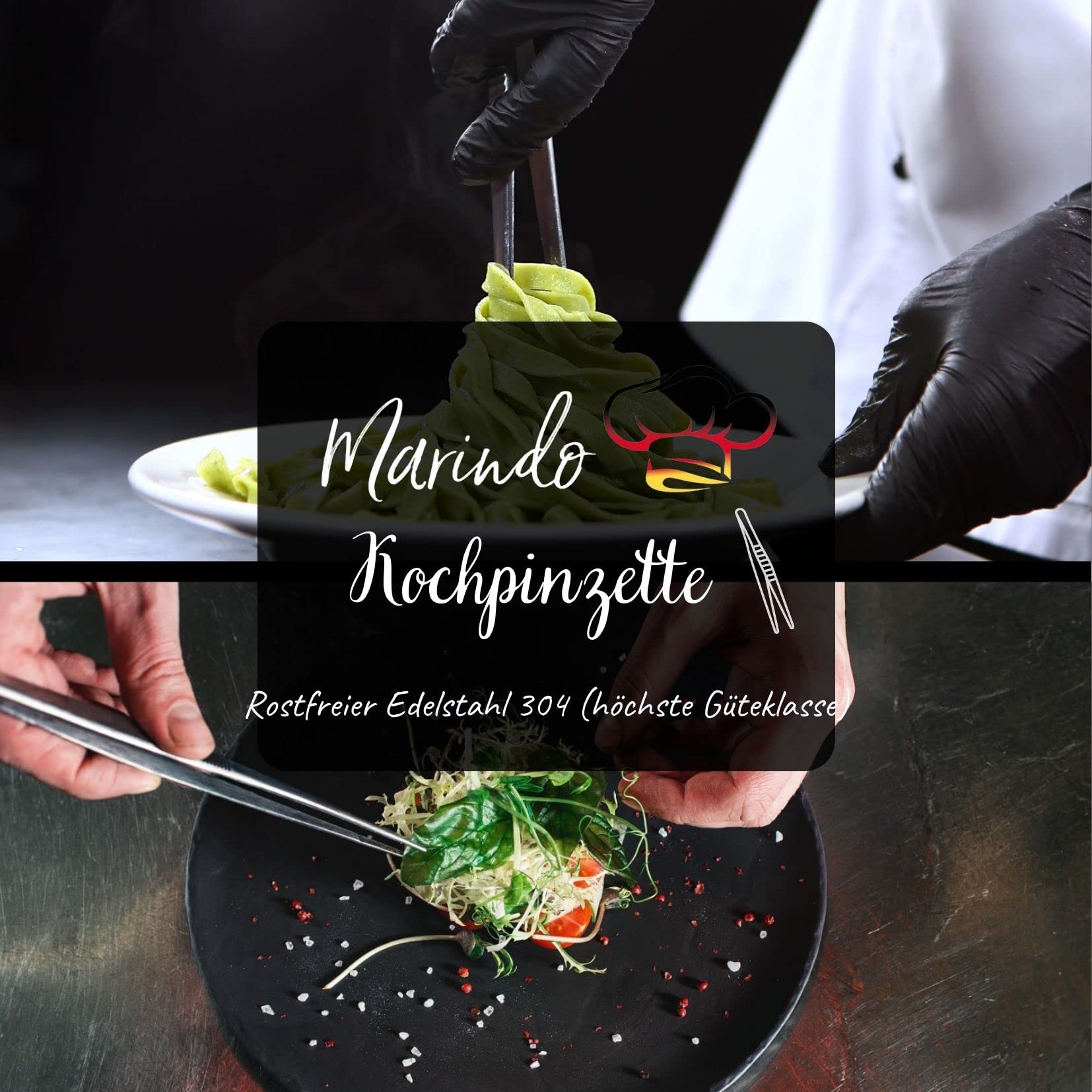 Marindo® Pinze Cucina Professionale | pinzette per Barbecue | 30 cm di Lunghezza | Pinze da Cucina | in Acciaio Inox | Pinza da Cucina | Lavabili in lavastoviglie (Acciaio Inossidabile/Silicone