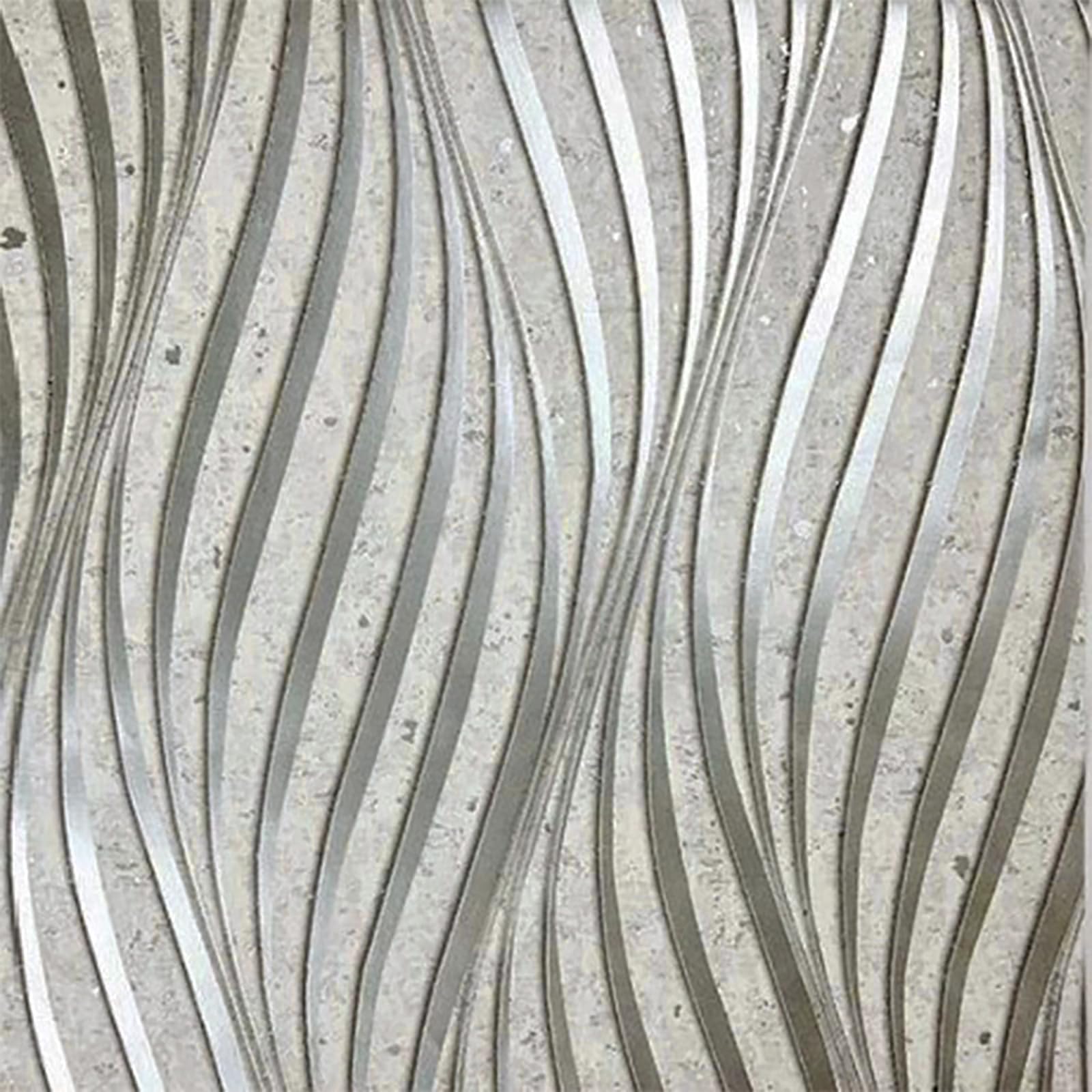Cathpetic 3D Wave Stripes Glitter Wallpaper Silver Grey 9.5×0.53m,Embossed Roll for Living Room Bedroom Kitchen Front Room,Non Woven Fabric Wallpaper Luxury Modern Abstract