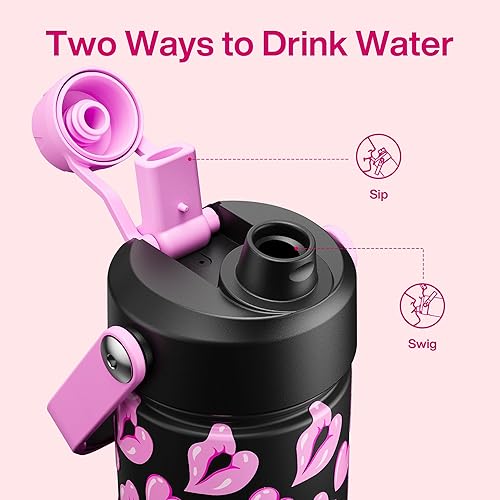 Miniatura 1003 de ENCOOL Botella de agua aislada con popote, de acero inoxidable, a prueba de fugas, sin BPA, al vacío de doble pared que se mantiene fría durante 24