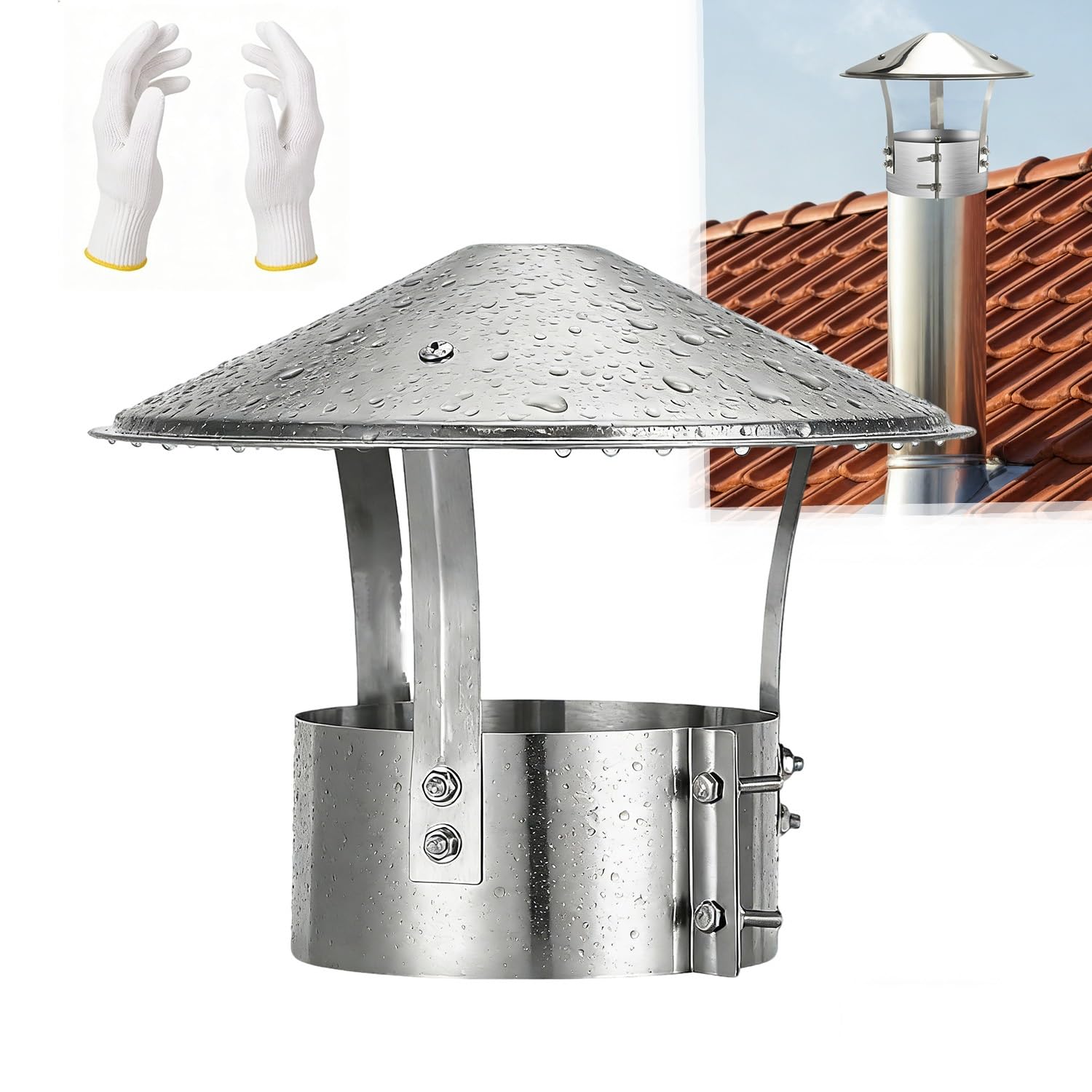 MYXJGNAIY Chimney Cap Rain Round Exterior Stove Pipe Topper for Outside Stainless Steel 304 Chimney Flue Cover Adjustable Rain Caps 75mm/3inch-315mm/12.4inch for Clay Flue Tile(5.5in)
