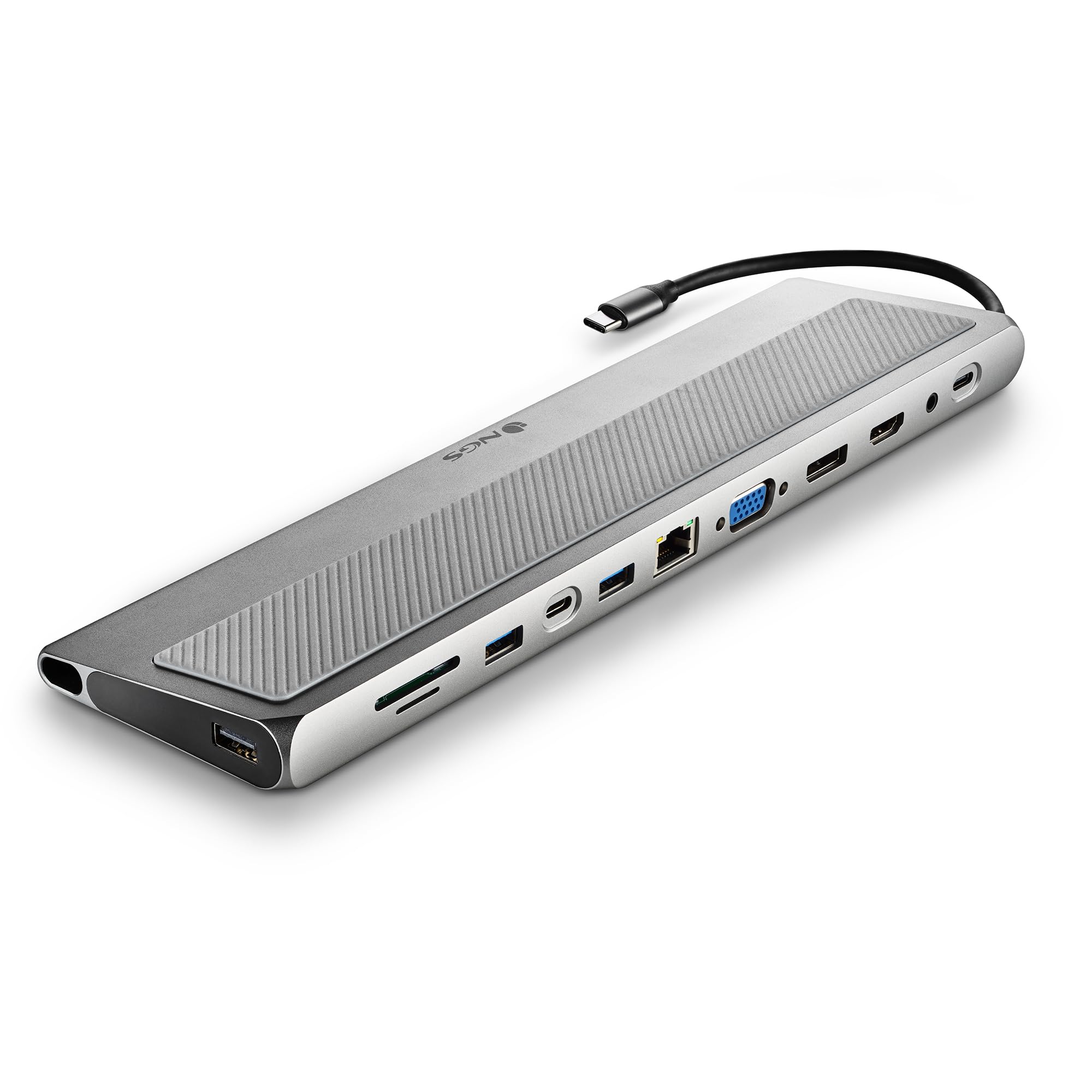 NGS Wonder Dock 12 Pro - Adaptateur multiport 12-en-1 Compatible avec MacBook Pro, MacBook Air, iPad Pro XPS Chromebook périphériques USB-C (USB 2.0, USB 3.0, HDMI, DP, VGA, Audio RJ45 USB-C, SD/TF)