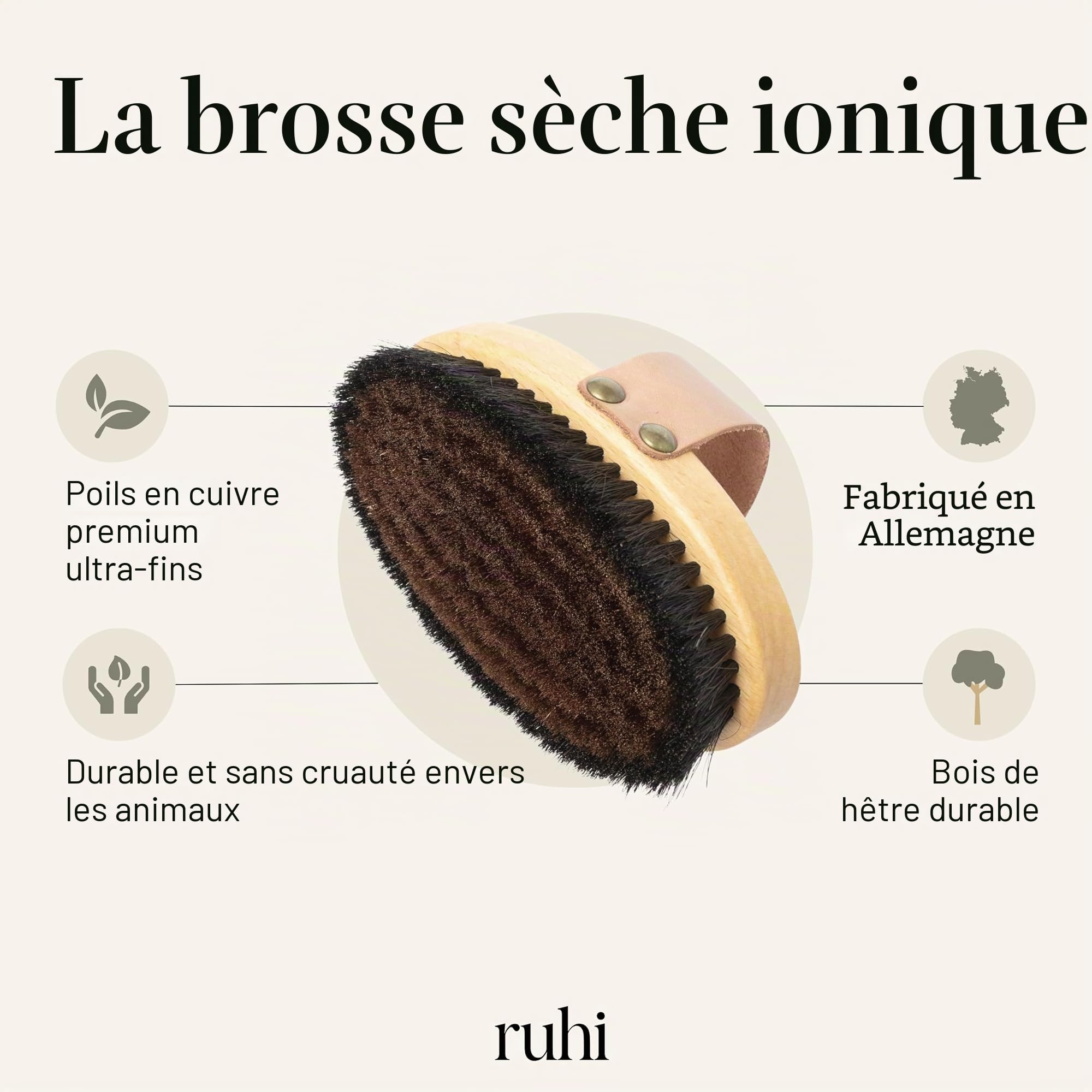 Rui Brosse ionique en cuivre pour brossage à sec et massage