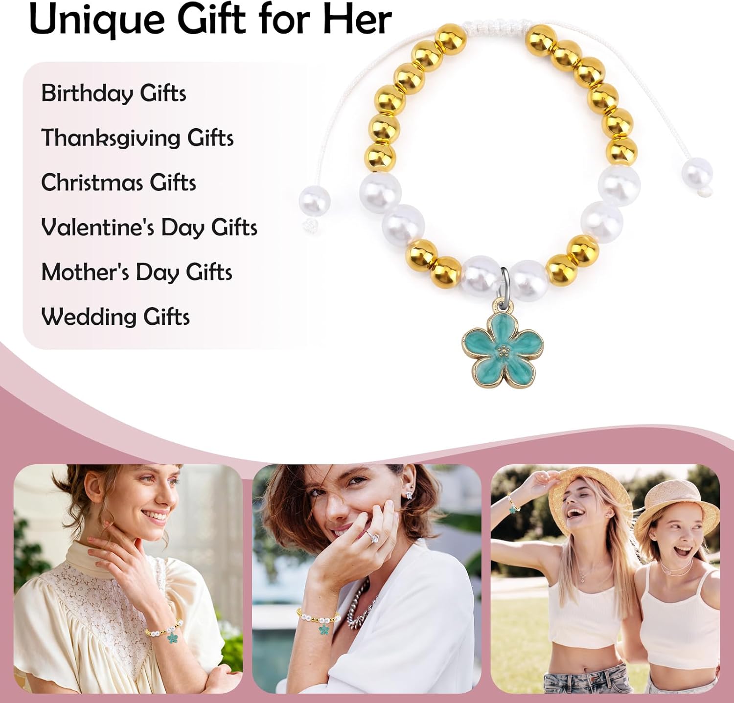 Mwphuy 1st Year Old Birthday Girl Gifts Beaded Bracelets First Birthday Gifts for Girls Daughter Granddaughter Niece Sister Jewelry Bracelet with Gift Card Christmas Graduations Gift for Her Women - Image 6