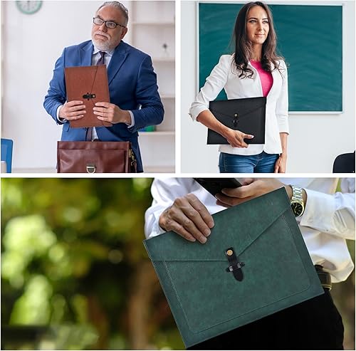 Miniatura 6 de Carpeta de archivos de piel sintética negra, organizador de archivos con cierre a presión, carpeta de documentos importante con bolsillos,