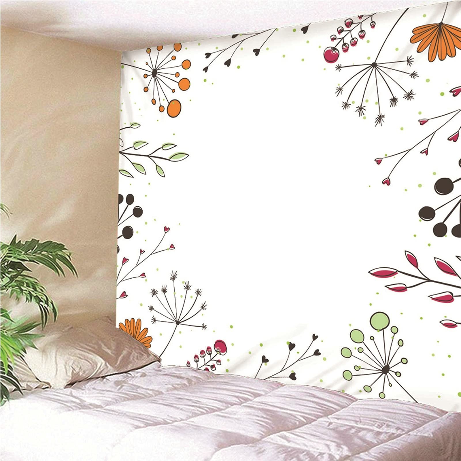 Aeici - Arazzo decorativo per la casa, piante e fiori, da appendere alla parete per soggiorno, camera da letto, dormitorio (260 x 240 cm)