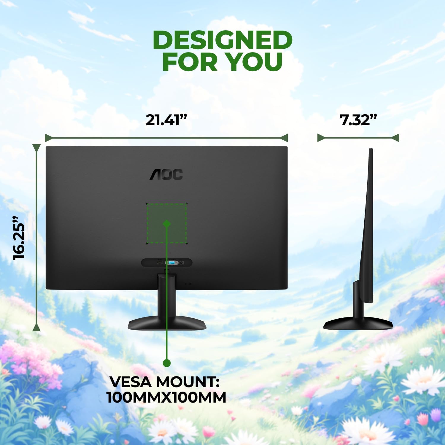 AOC 24B35H3 24" IPS Full HD (1920 x 1080) 120Hz LED Monitor, Adaptive Sync, VGA & HDMI, Flicker-Free, Low Blue Light, HDR Ready, VESA, Tilt Adjust, Eco-Friendly
