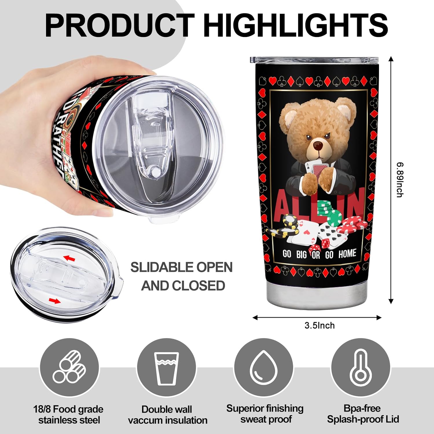 Gambling Gifts - Casino Gifts for Men Him for Birthday Christmas - 20oz Stainless Steel Coffee Mug Tumbler - I'd Rather Be at the Casino - Image 3