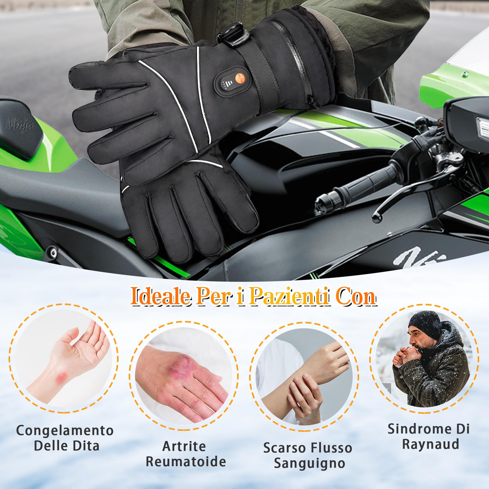 Guanti Riscaldabili per Uomo e Donna - 6000mAh Batteria Ricaricabile, 3 Livelli di Temperatura, Touchscreen - per Sci, Moto, Ciclismo