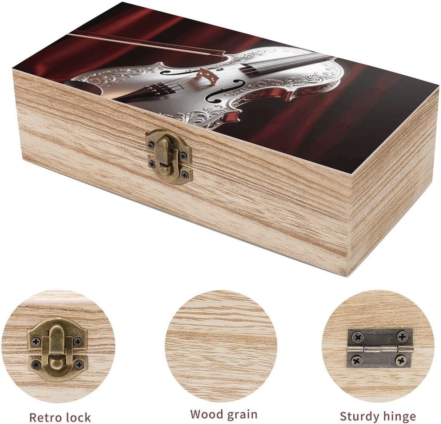 Silver Violin Wooden Decorative Storage Box Jewelry Box image 3