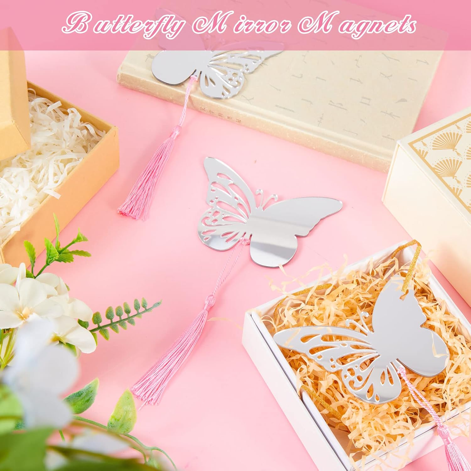 PerKoop 50 Pieces Butterfly Bookmarks Mirror Magnets Bookmarks Butterfly Wedding Favors for Quinceanera Gift Party Decorations Birthday Souvenirs Women Lover Friend Female Reader