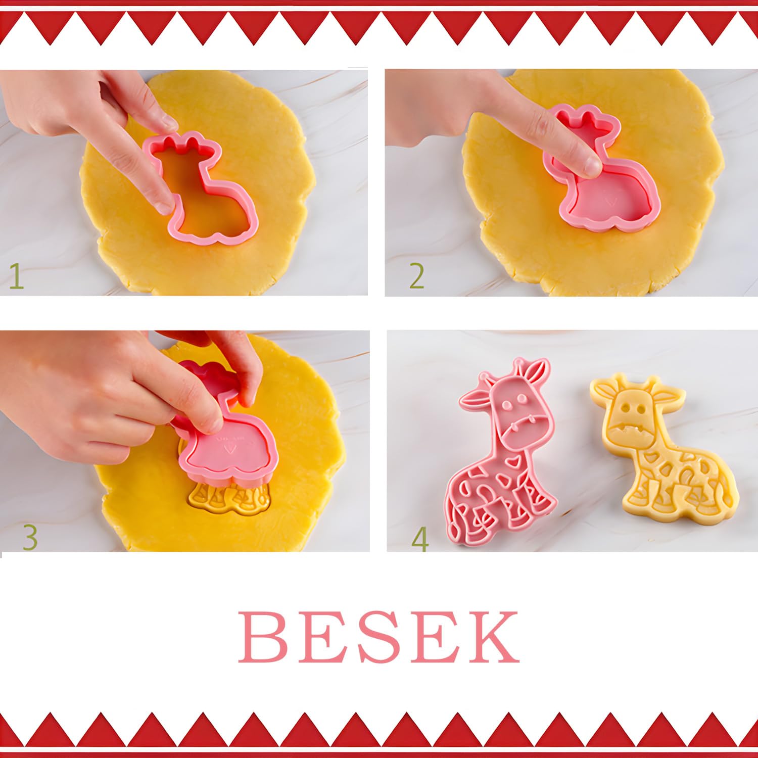 BESEK Cortadores de galletas de animales: con juego de sellos de émbolo, 8 cortadores de Navidad 3D para hornear galletas, fondant, queso