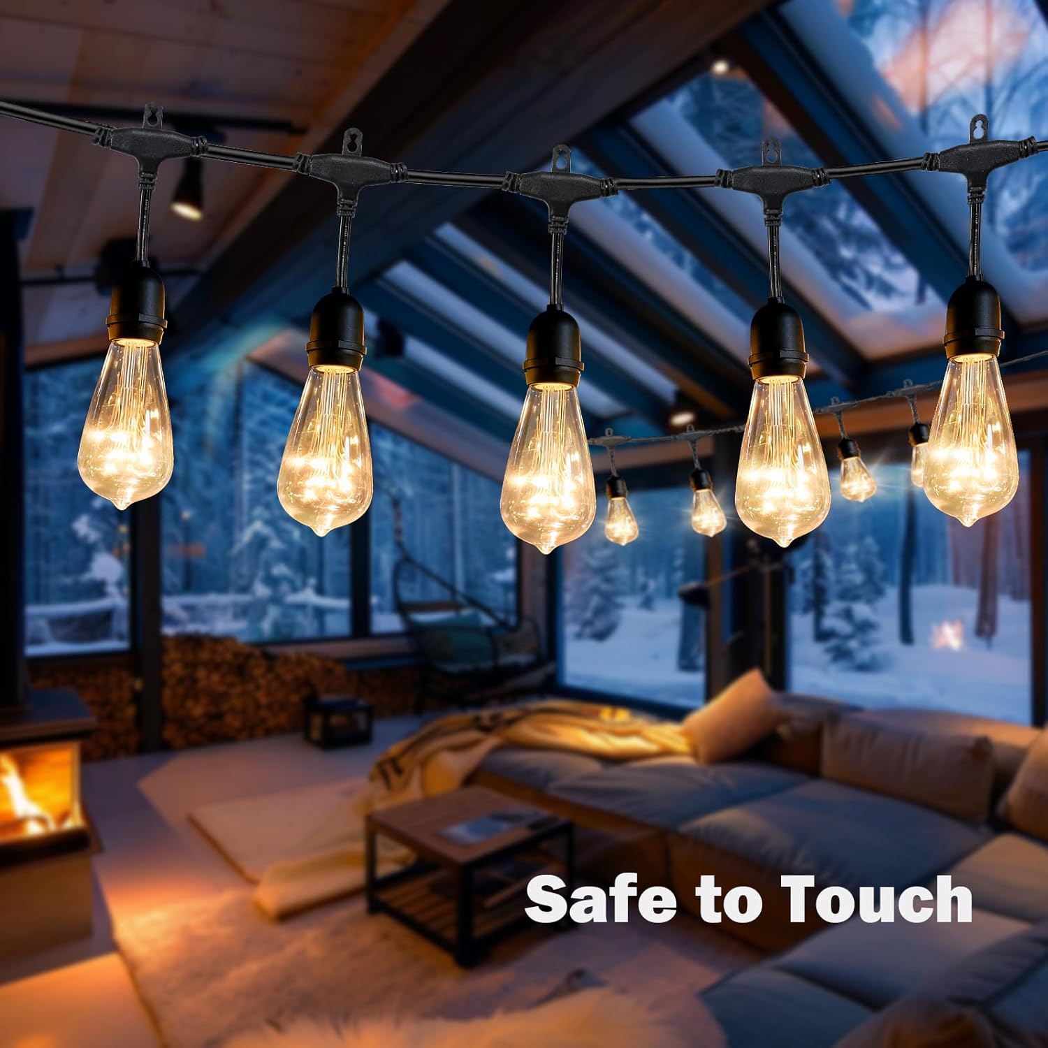 Afirst Outdoor String Lights Weatherproof Connectable LED Edison String Lights, Black Cord with Clear Plastic Bulbs, Starry Theme