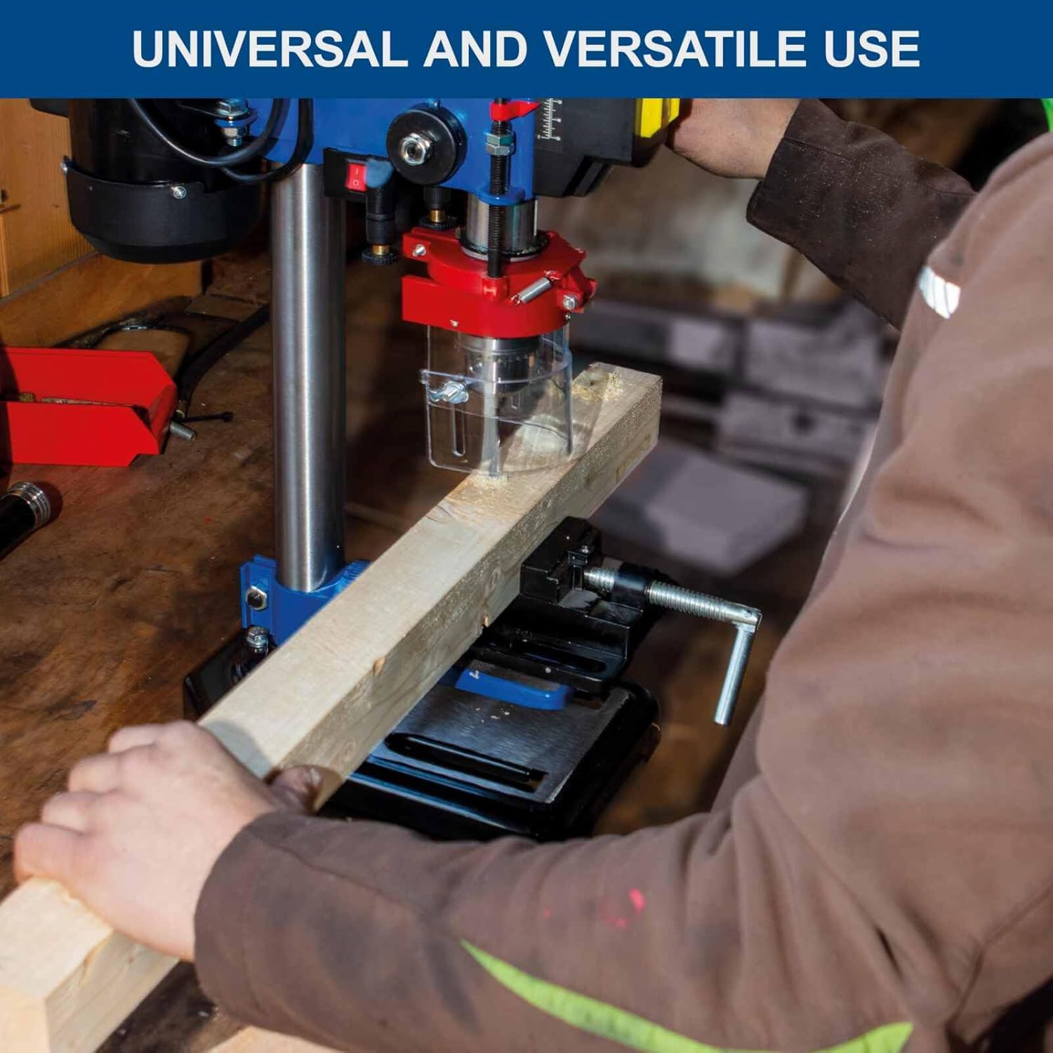 Close-up of drill head showing 105 mm outreach