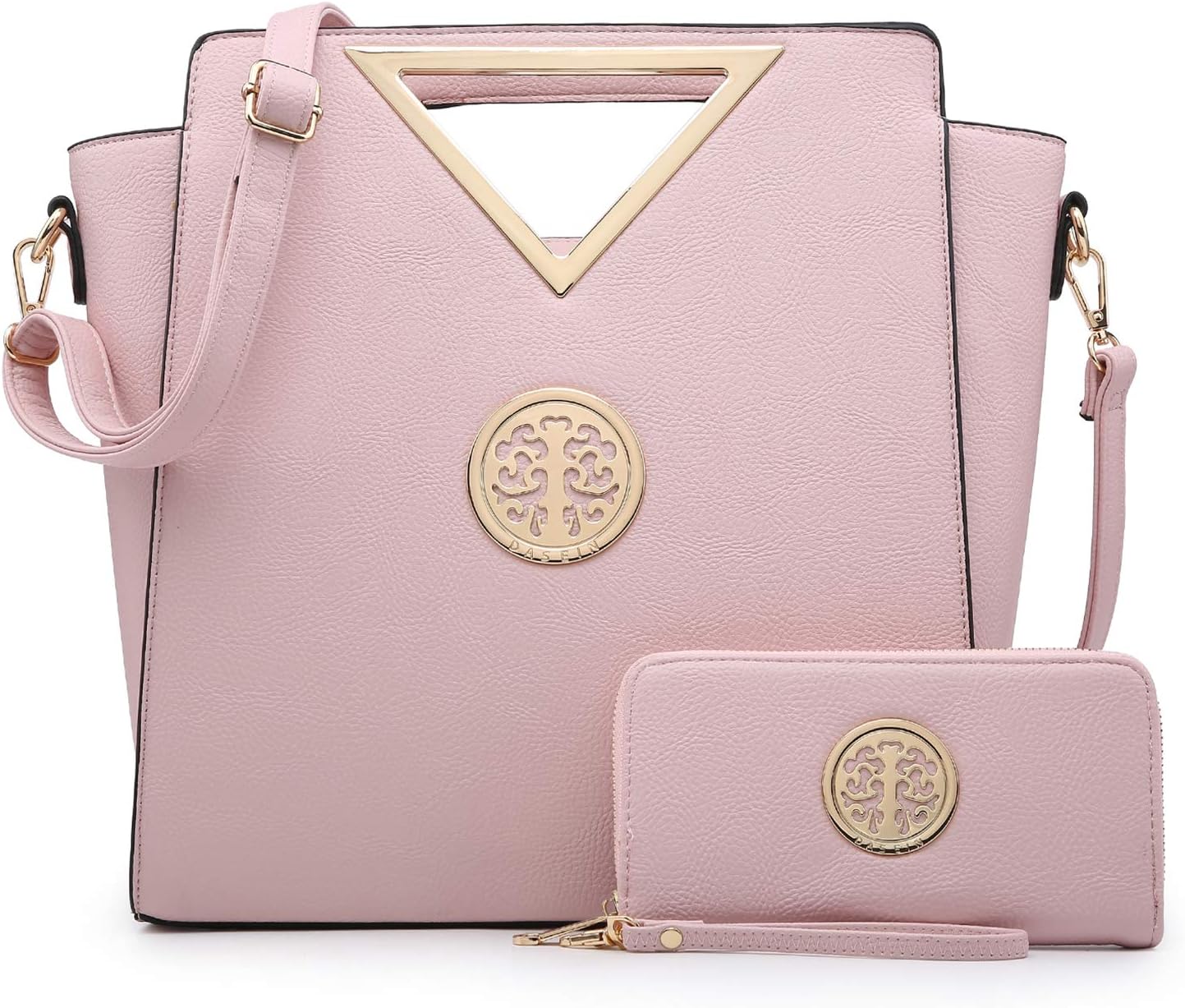 Dasein Women Fashion Handbag Chic Triangle Handle Shoulder Bag Tote Satchel Work Purse w/Matching Wallet