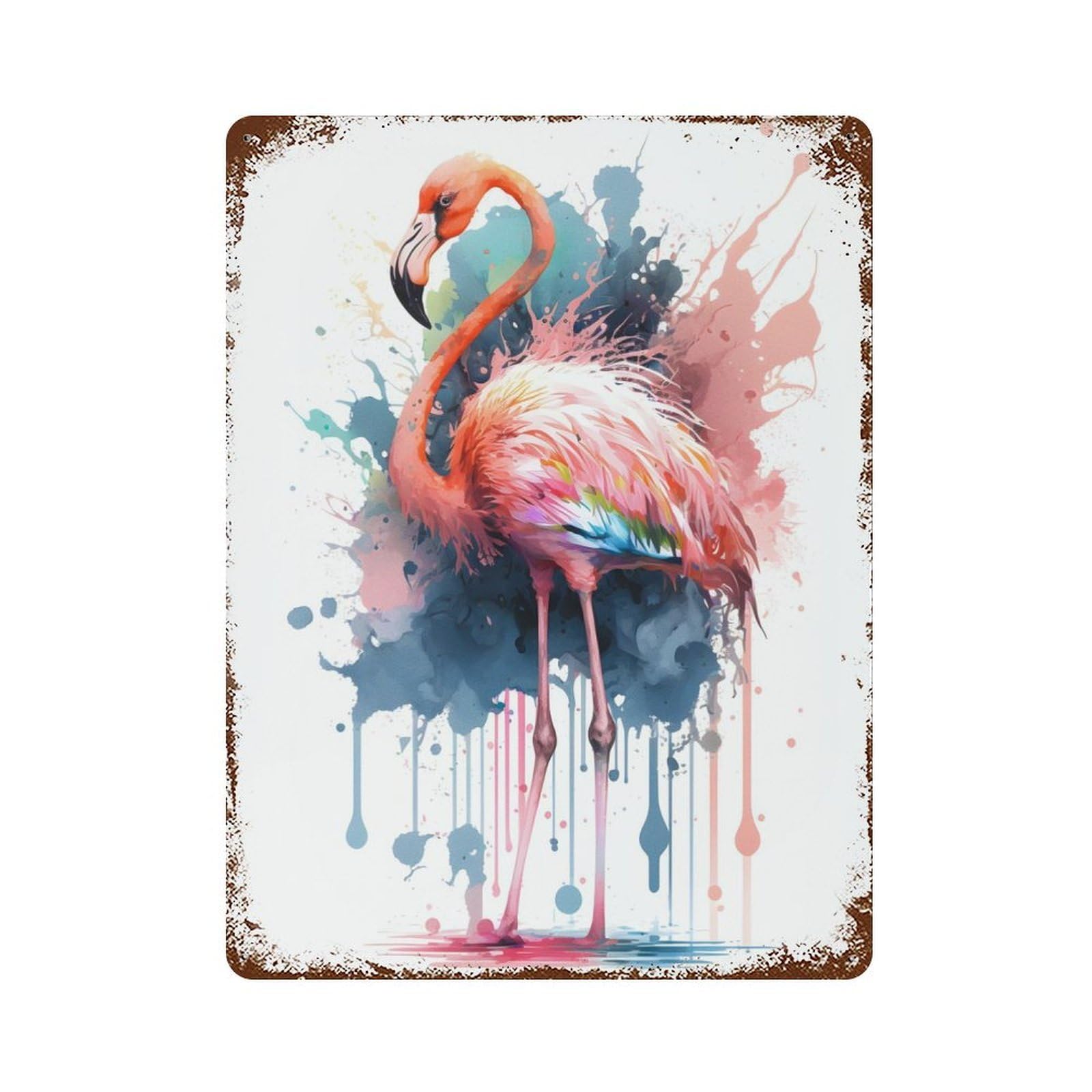 FLAMINGO 15.7"x11.8" Weathered Tin Sign, Classic Wall Plaque for Patio, Garden Room And Bar Decor
