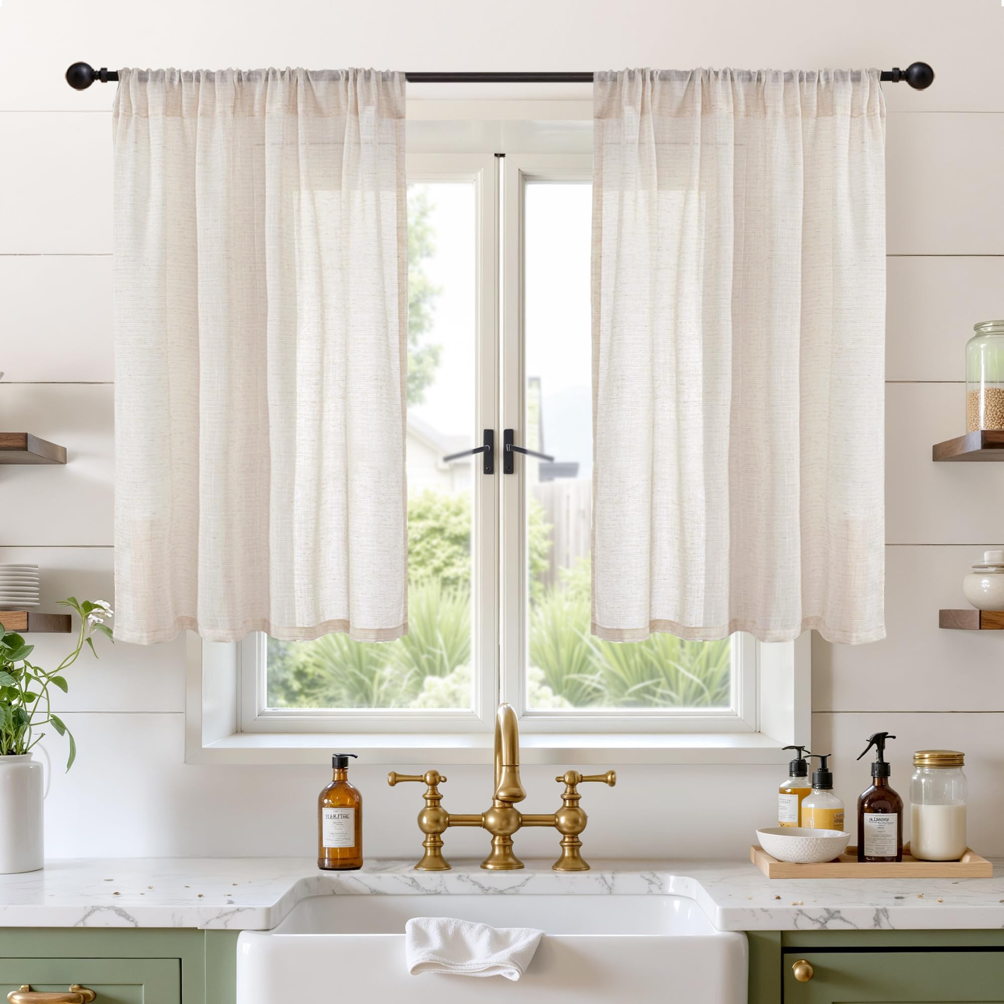 BGment Oatmeal Linen Curtains 42X40 Inch Length for Short Windows