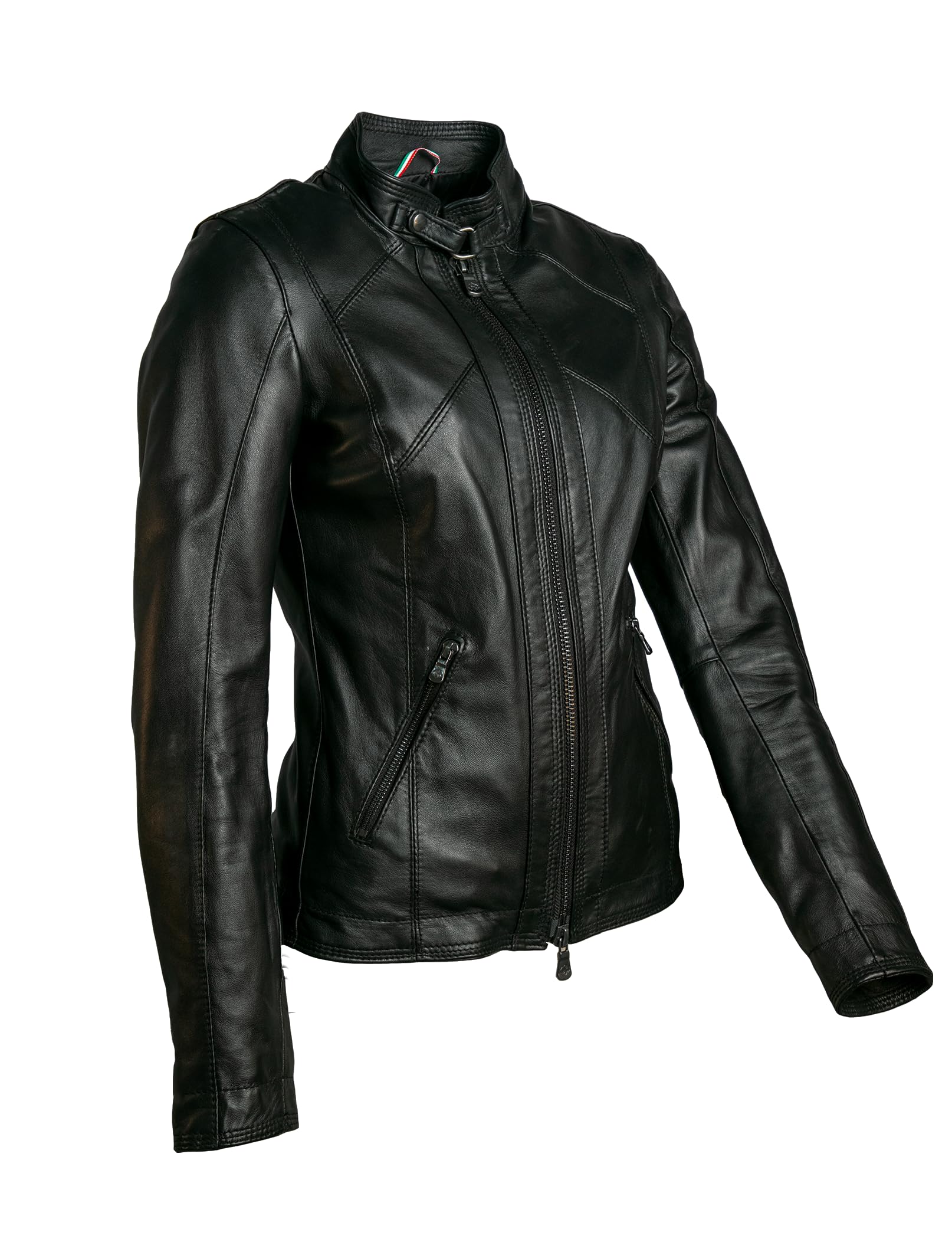 BARONE giubbotto pelle donna nera, giubbotto primaverile donna in vera pelle, giacca di pelle nera Made in Italy giacca moto SOFIA