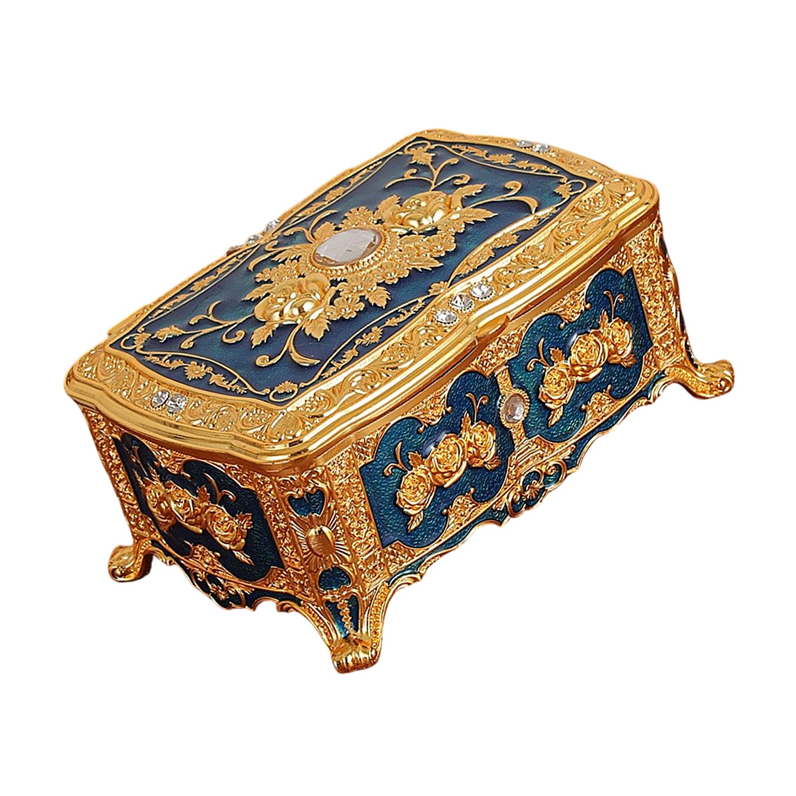 Msioytog Stylish Enameled Florals Jewelry Box with Mirrored Perfect for Storing Rings Earrings and Necklaces Elegant Organiser Permanent Metal Jewelry Planner