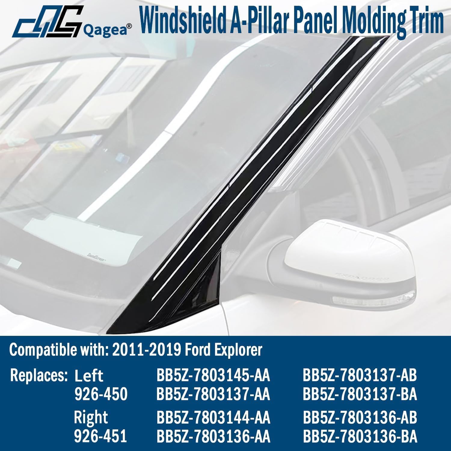 Outer & Inner Windshield A-Pillar Panel Molding Trim - Driver Left & Passenger Right Side - Compatible with 2011-2019 Ford Explorer Replaces 926-450 926-451 BB5Z-7803144-AA BB5Z-7803145-AA