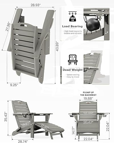 Miniatura 3 de Ciokea Silla plegable Adirondack con otomana retráctil, sillas para hogueras al aire libre con reposapiés extraíble, resistente a la intemperie,