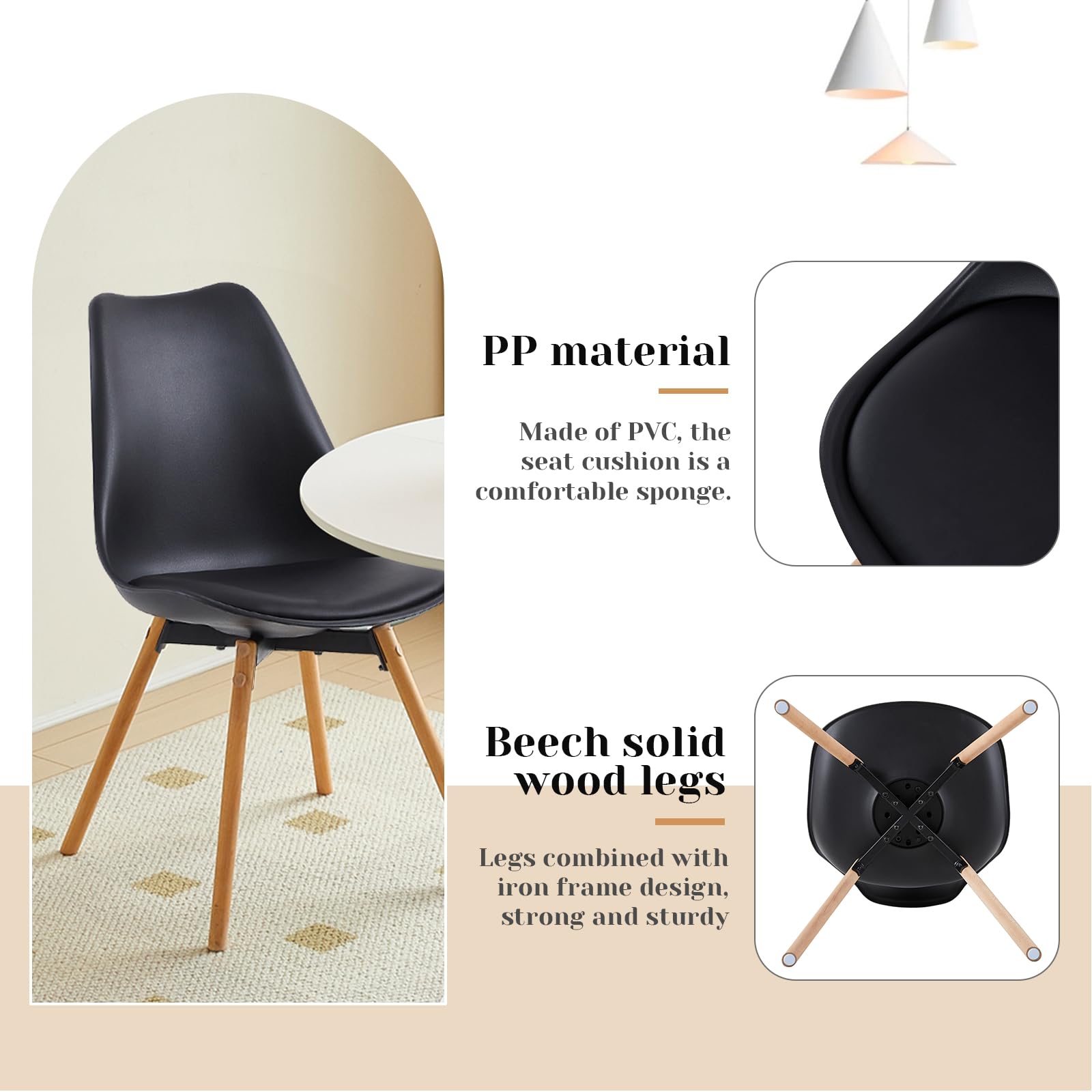 buybyroom Stühle Esszimmer 4er Set, Esszimmerstuhl Stuhl Esszimmer Essstühle für Küche Wohnzimmer Schlafzimmer Konferenzzimmer, Gepolstert Schalenstuhl Buche, Bequem und Einfach zu Reinigen, Schwarz