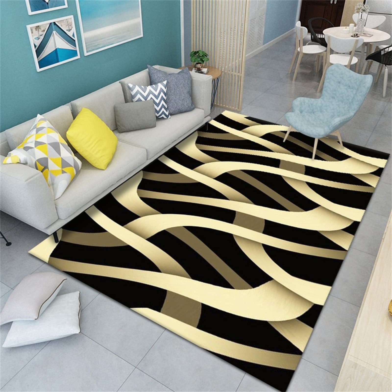 Chambre bebe tapis extérieur et intérieur géométrique jaune de 100x200cm