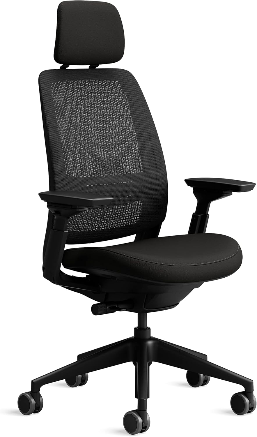 Steelcase Series 2 Silla de Oficina Ergonómica con Altura, Soporte Lumbar, Brazos y reposacabeza Ajustables, Mecanismo reclinable, Respaldo Malla Negra Transpirable y cómodo asiento en Tejido Negro