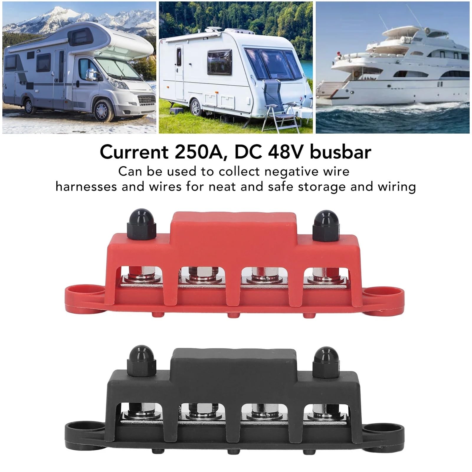 2Pcs DC 12V-48V 250A Bus Bar Terminal Batterie Power Verteilung Block Mit Abdeckung M8 Schraube 4 for Automobil Boot RV Lkw für Auto Marine RV Wohnmobil Lkw Elektrik System