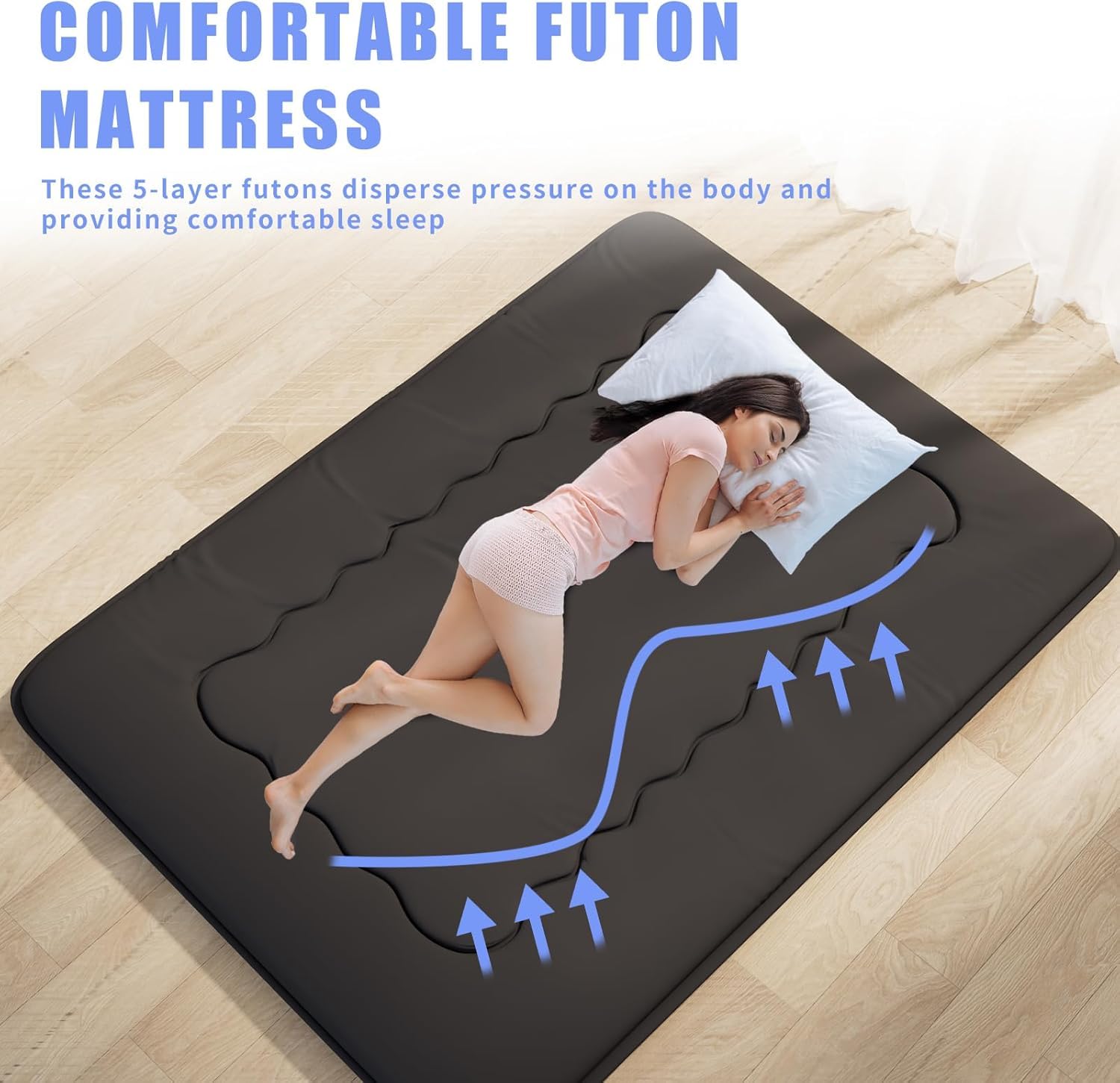 Kiseely Materasso futon, materasso da pavimento giapponese, Materasso futon pieghevole portatile, Materassino per portatile pieghevole con tappetino Tatami con borsa e cinghia
