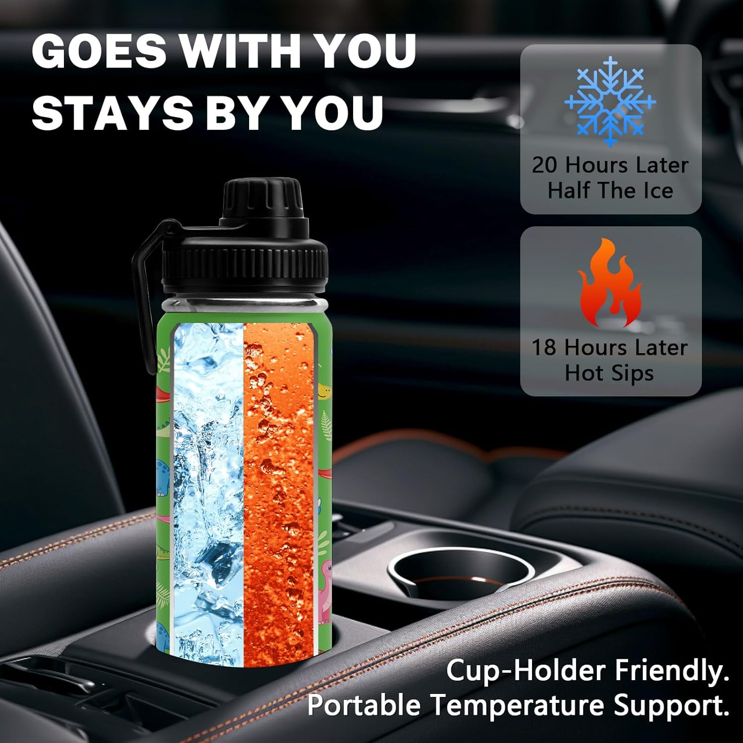 Dinosaur Water Bottle for Son, Stainless Steel Insulated Tumbler for Home with 2 Lids & Handle, Antislip Silicone Boot, 18oz Reusable Leak-proof Bottle for Sports, 1 PCS - Image 6