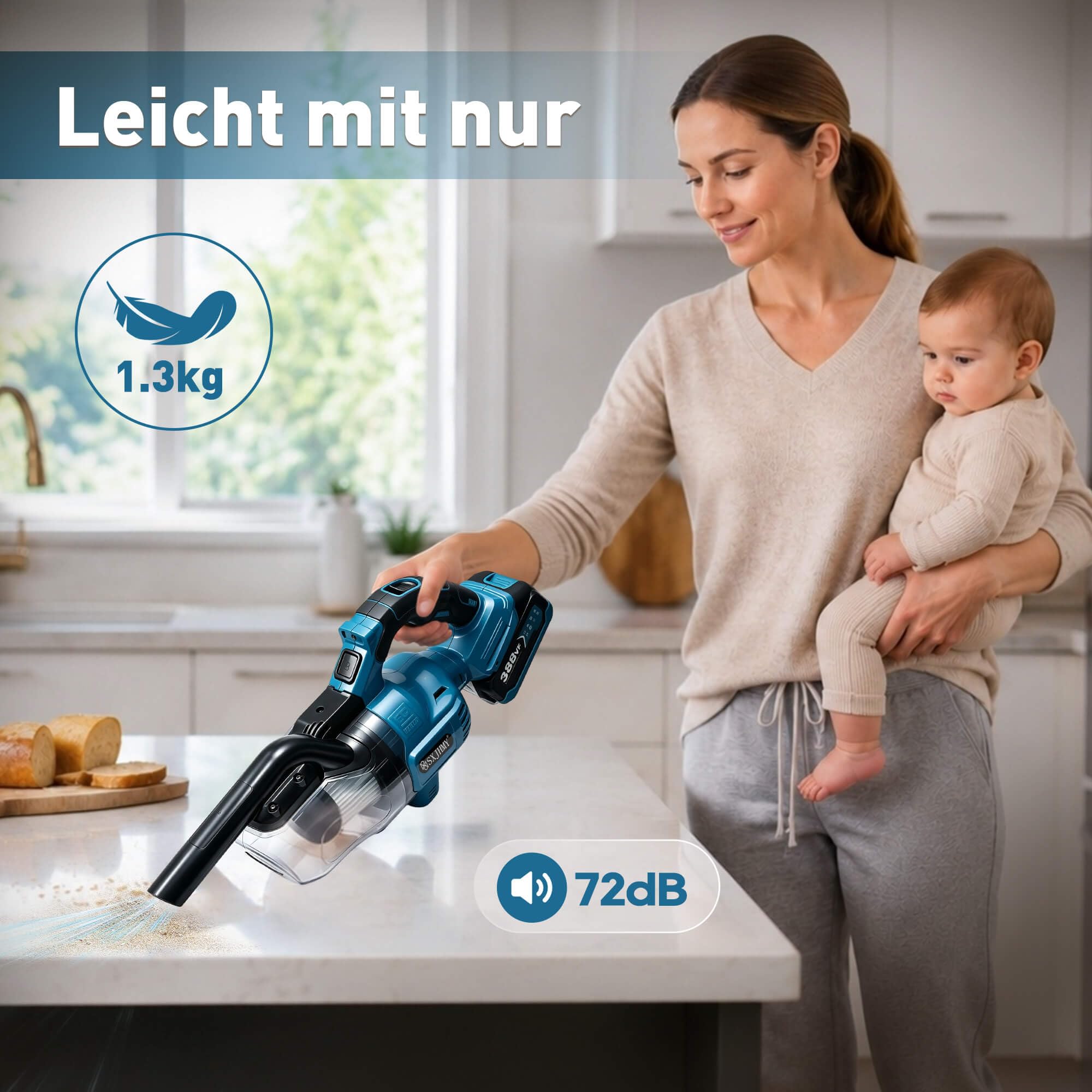 Aspiradora con batería para Makita 18 V 20000 Pa 5 en 1 45 min de autonomía (azul con 1 pila) | Aspiradora de mano con luz LED, 700 ml, 2 filtros HEPA lavables para pelo de animales, coche, hogar, oficina