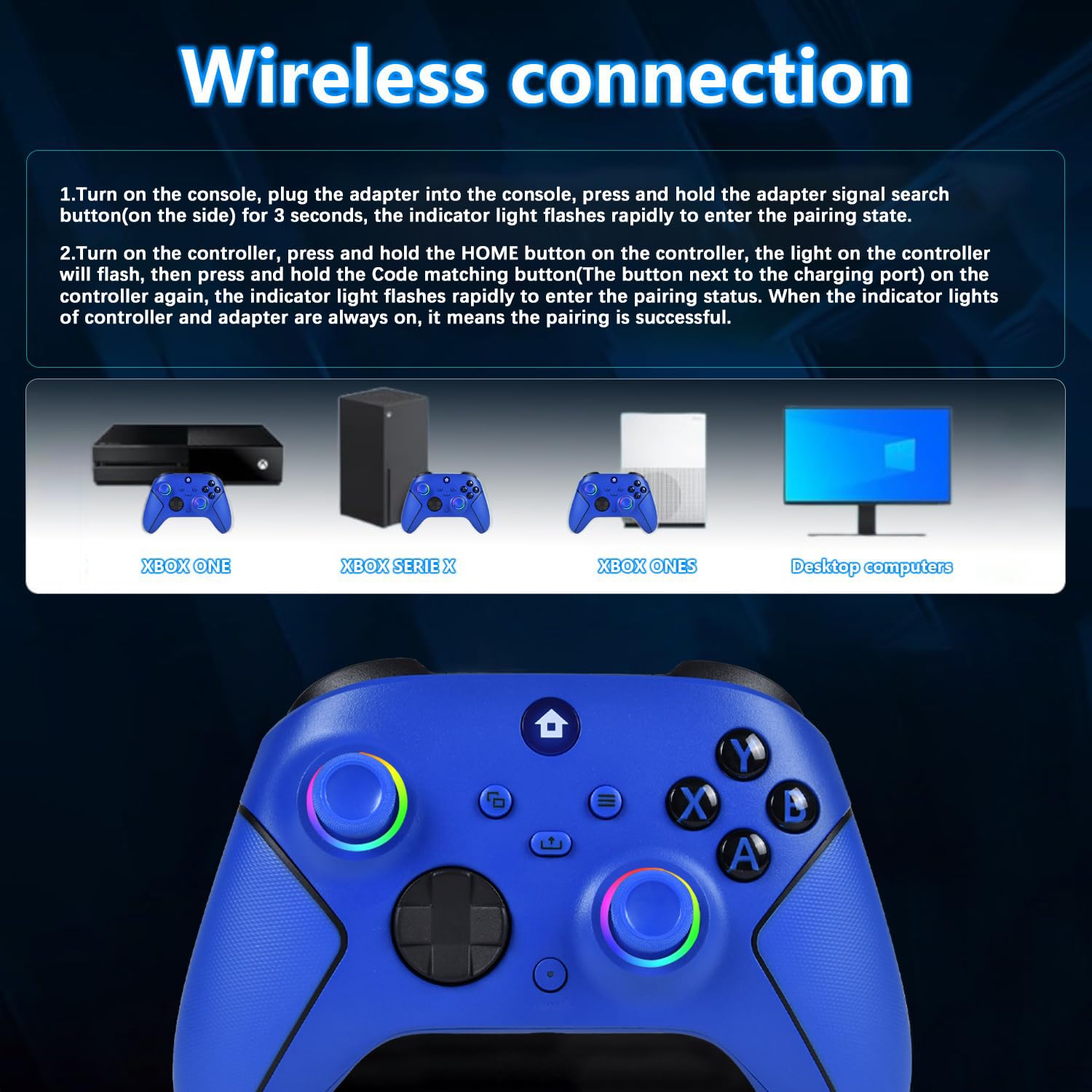 Lampelc Manette Xbox One, manette sans fil Xbox Series X & S/Xbox One/Elite/Windows 7/8/10