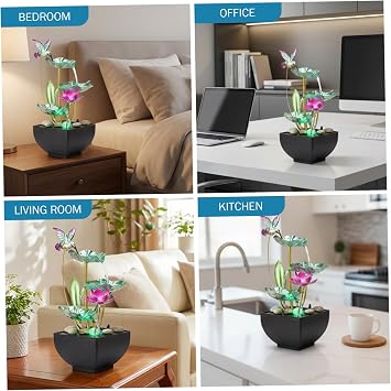 3-Tiers Leaf Desk Waterfall Fountain with Lights, Indoor Tabletop Water Fountain for Home Office Bedroom, Style 2