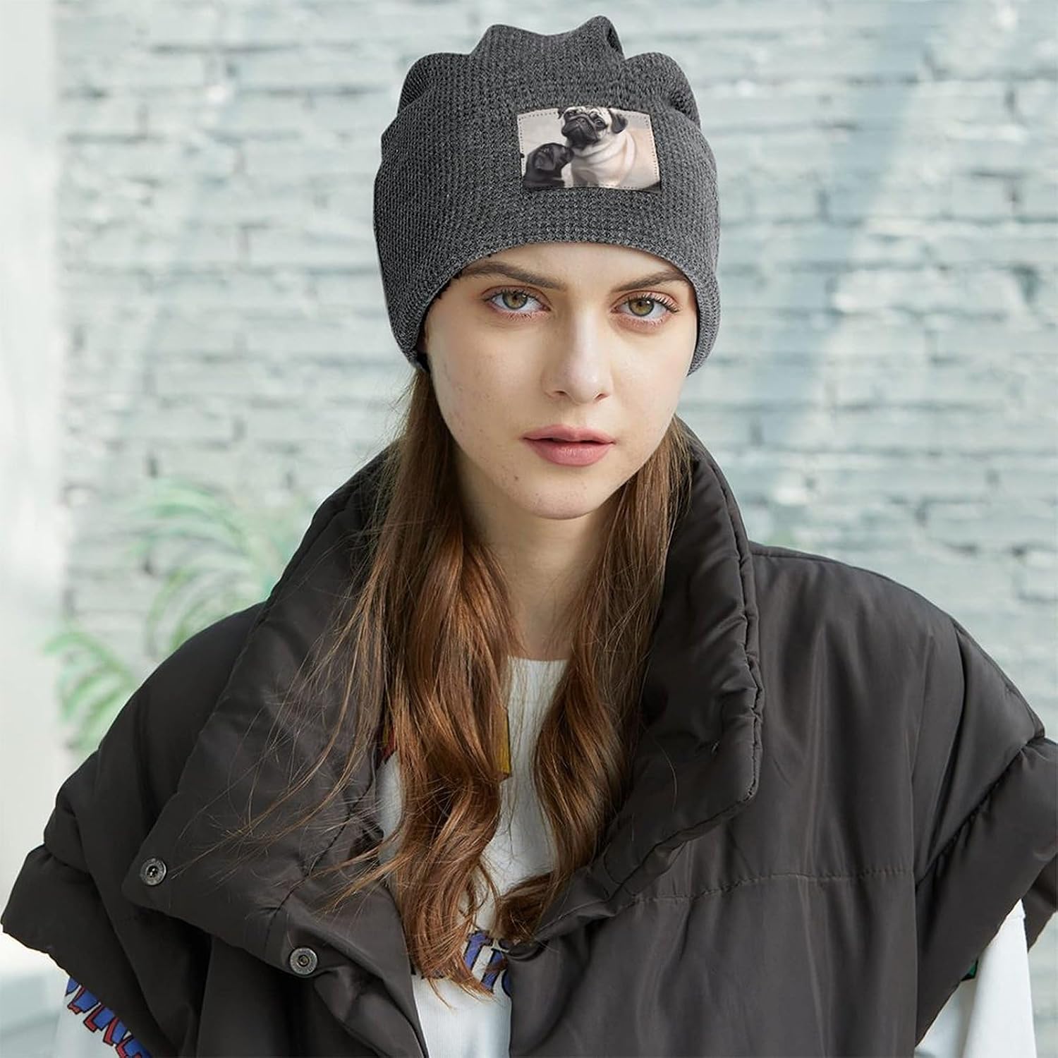 Stylish Cute Pet Pug Printed Winter Pullover Hats for Men and Women Combine Warmth and Style