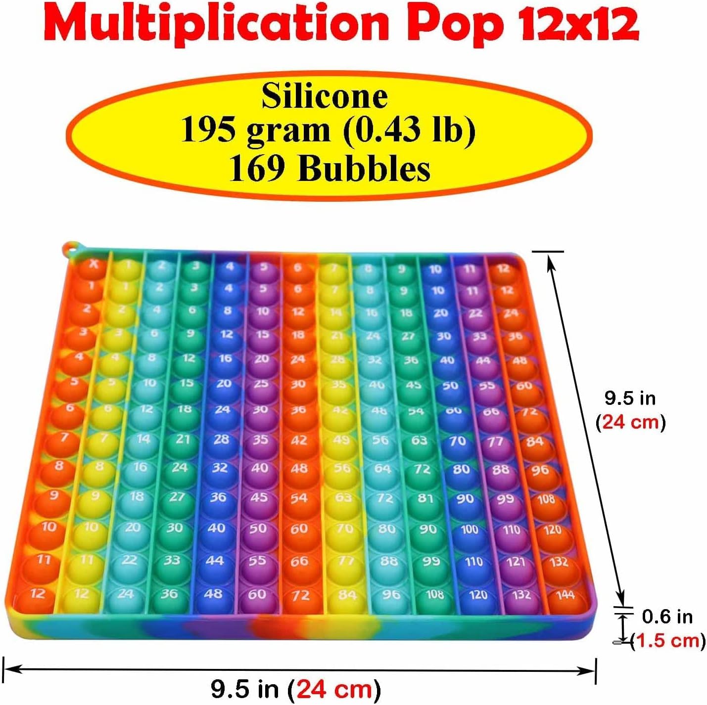 Educational Education Big Size Push Pop Fidget Toy Bubble It Helps to Pop and Learn Multiplication,Math Skills,Stress Relieving,Rainbow Math Learning Toy (M81) (M144)
