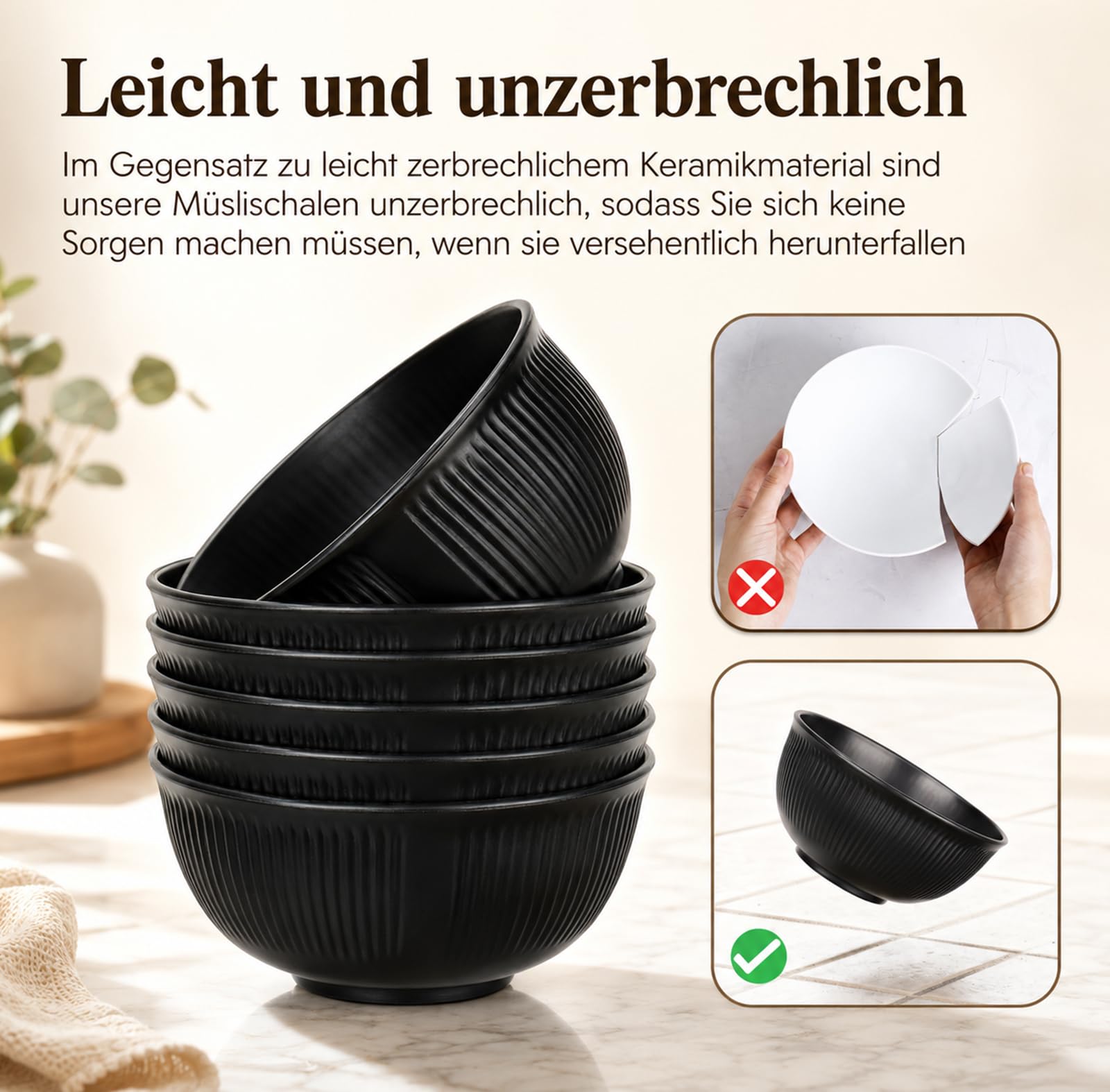 6 Stück Kunststoff Müslischalen, Unzerbrechlich Kunststoff Schale, kunststoff wiederverwendbar,BPA frei suppenteller,mikrowellenfest, Leicht Camping Schüssel für Suppen, Müsli, Nudeln, Reis, Salat Küche, Haushalt & Wohnen