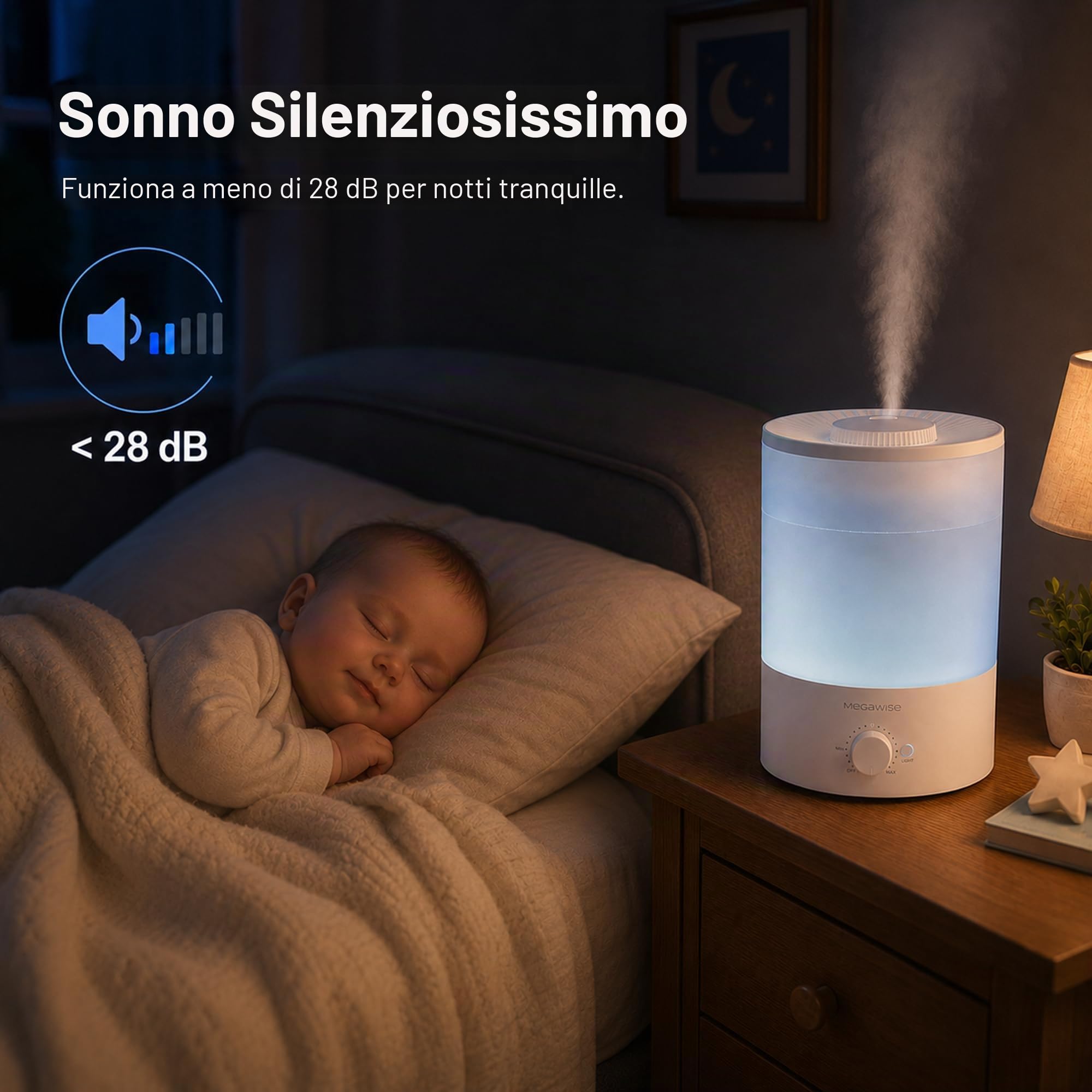 MEGAWISE 3.5L - Umidificatore a nebbia fredda con ricarica superiore, grande capacità, facile sicuro e comodo per la tua casa