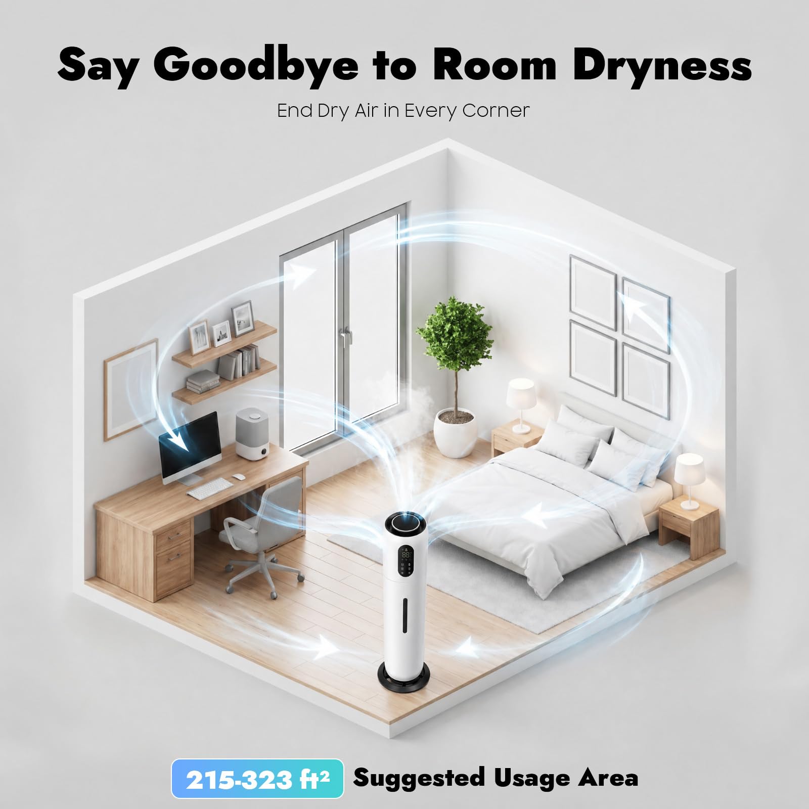 Humidificateur à ultrasons silencieux - Minuterie de 1 à 12 h - 3 niveaux