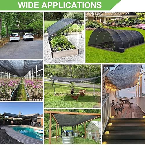 Miniatura 6 de JUNKOGO Paño de sombra, 12 x 24 pies, malla solar negra 40% resistente a los rayos UV con ojales de latón para cubierta de plantas de jardín,