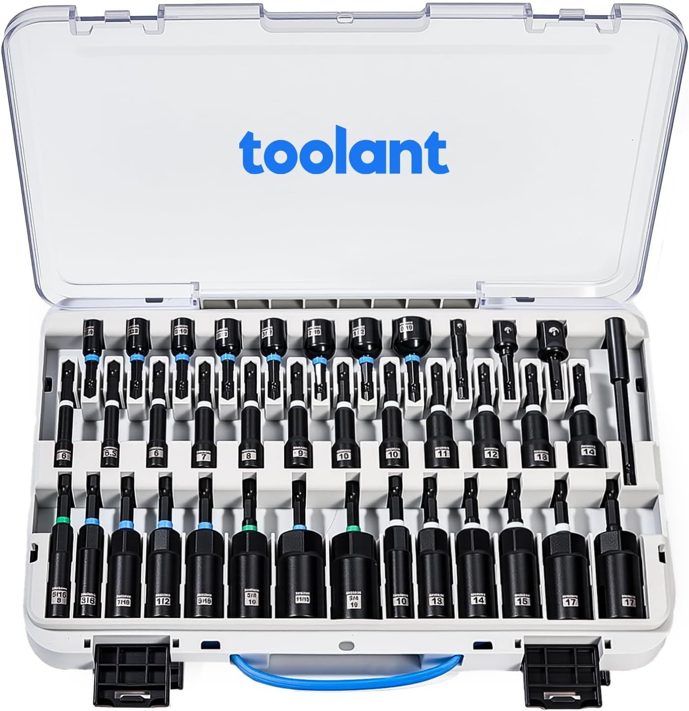 toolant Impact Magnetic Nut Driver Set, 38pcs Impact Driver Bit Set, Deep Nut Driver Set, Impact Socket Adapters, Wing Nut Driver, Bit Extension, 1/4'' Quick Change