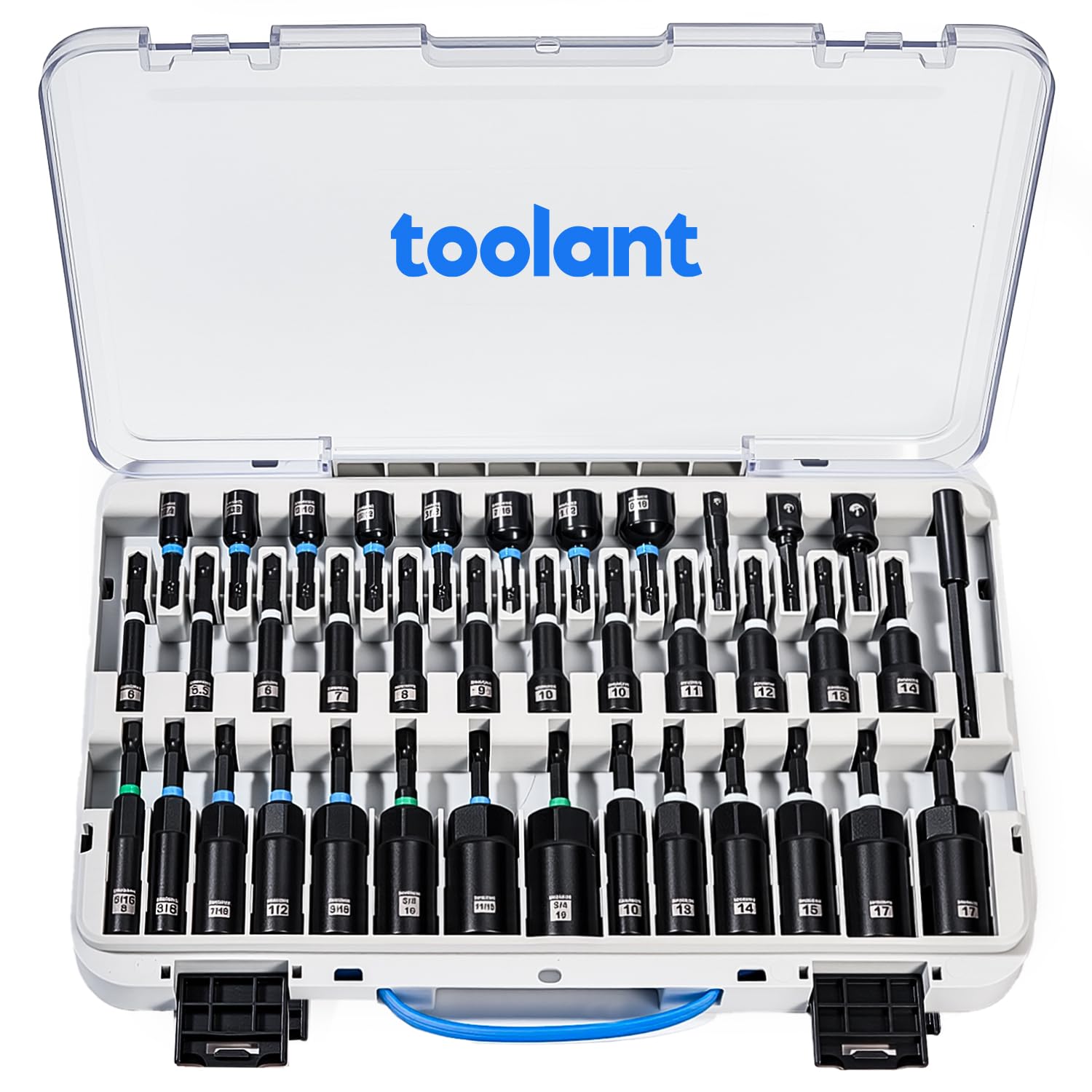 toolant Impact Magnetic Nut Driver Set, 38pcs Impact Driver Bit Set, Deep Nut Driver Set, Impact Socket Adapters, Wing Nut Driver, Bit Extension, 1/4'