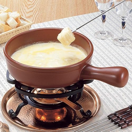 Miniatura 2 de Shinko Metal T-100P Fondue Pot, Brown, 6.3 inches (16 cm), Cheese Pan, Ceramic Plate