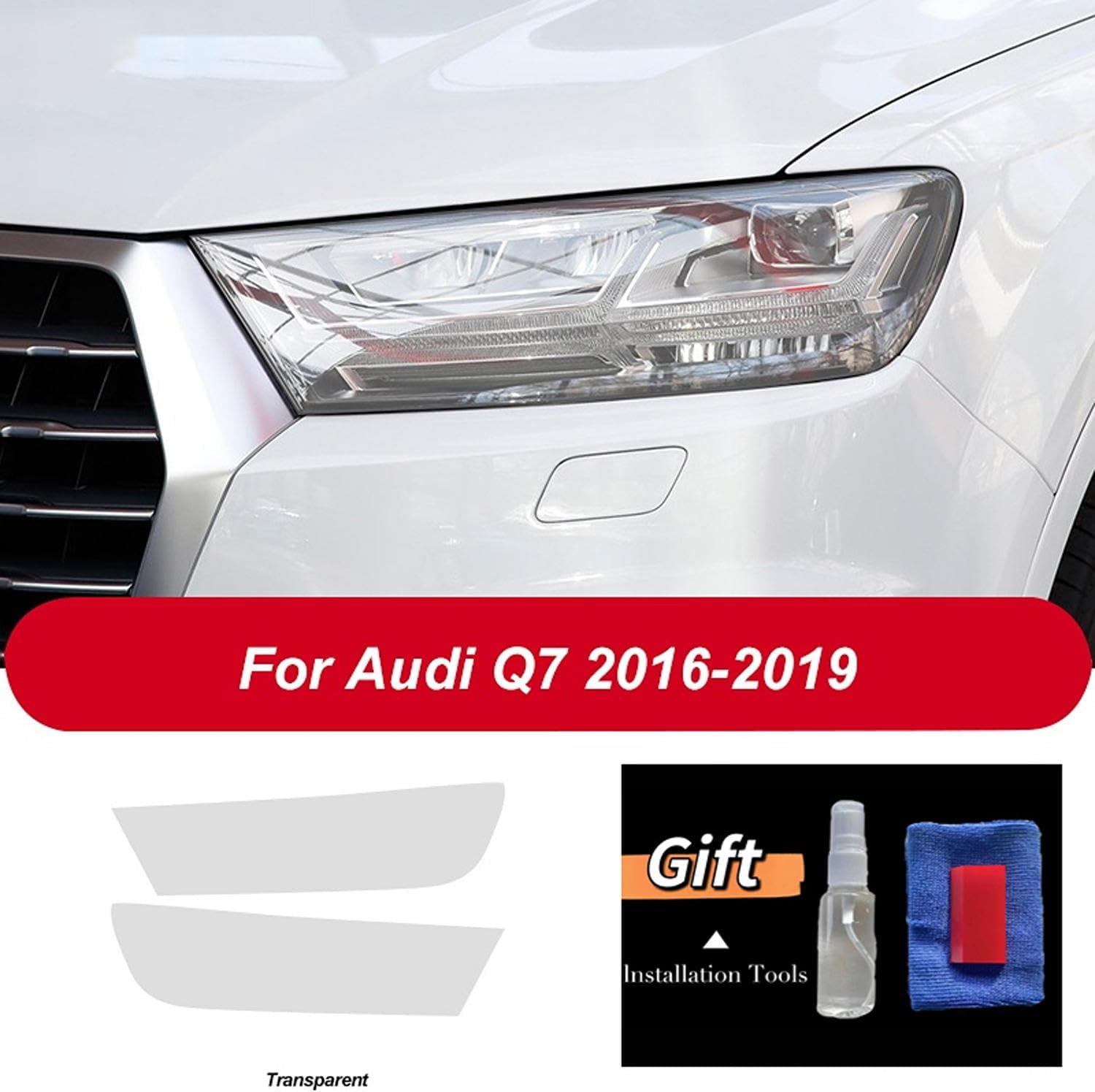 Car Headlight Protective Film Restoration Scratch-Resistant Transparent Black TPU Sticker，for Audi Q7 2016-2023